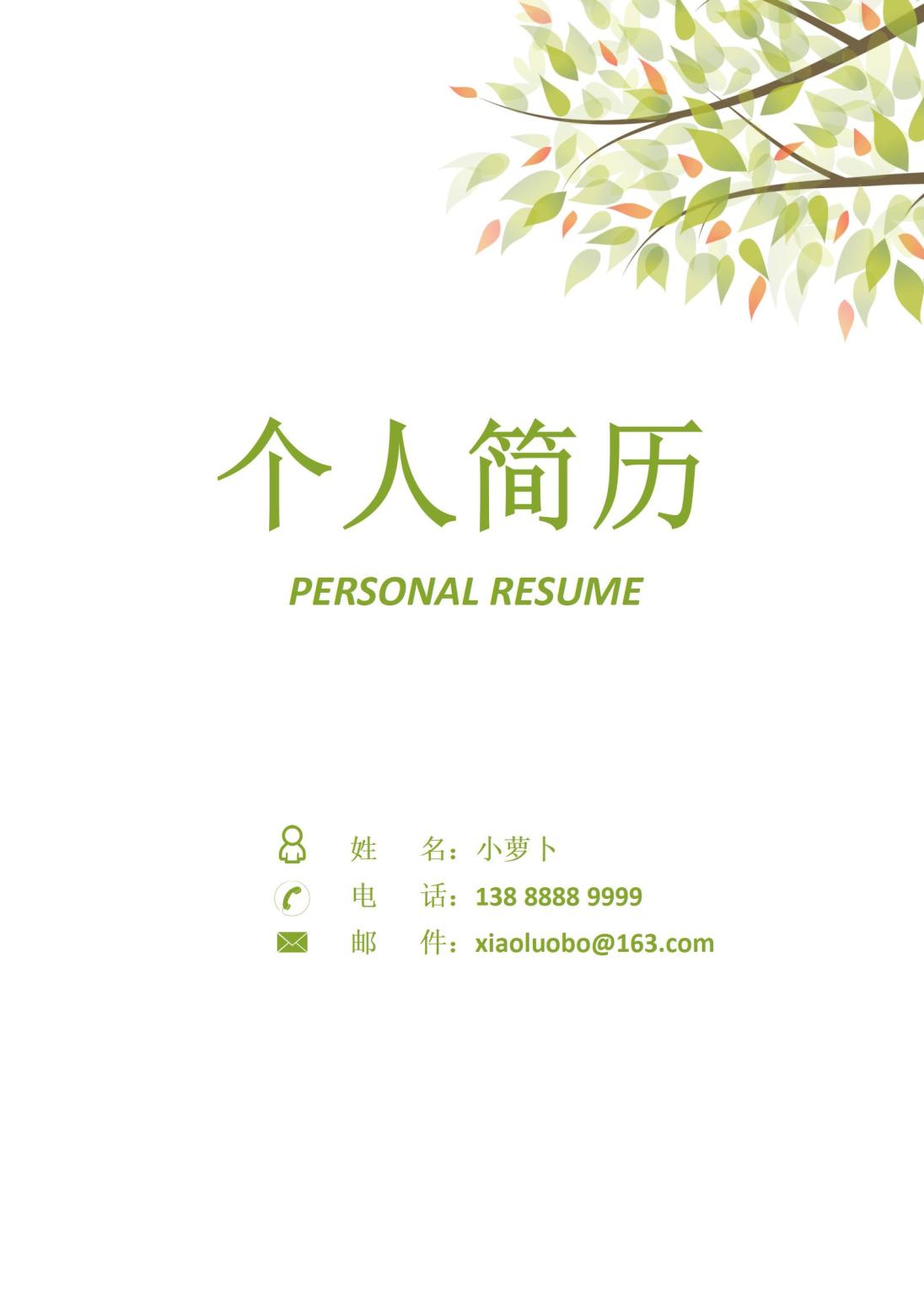 清爽系列护士4页简历模板