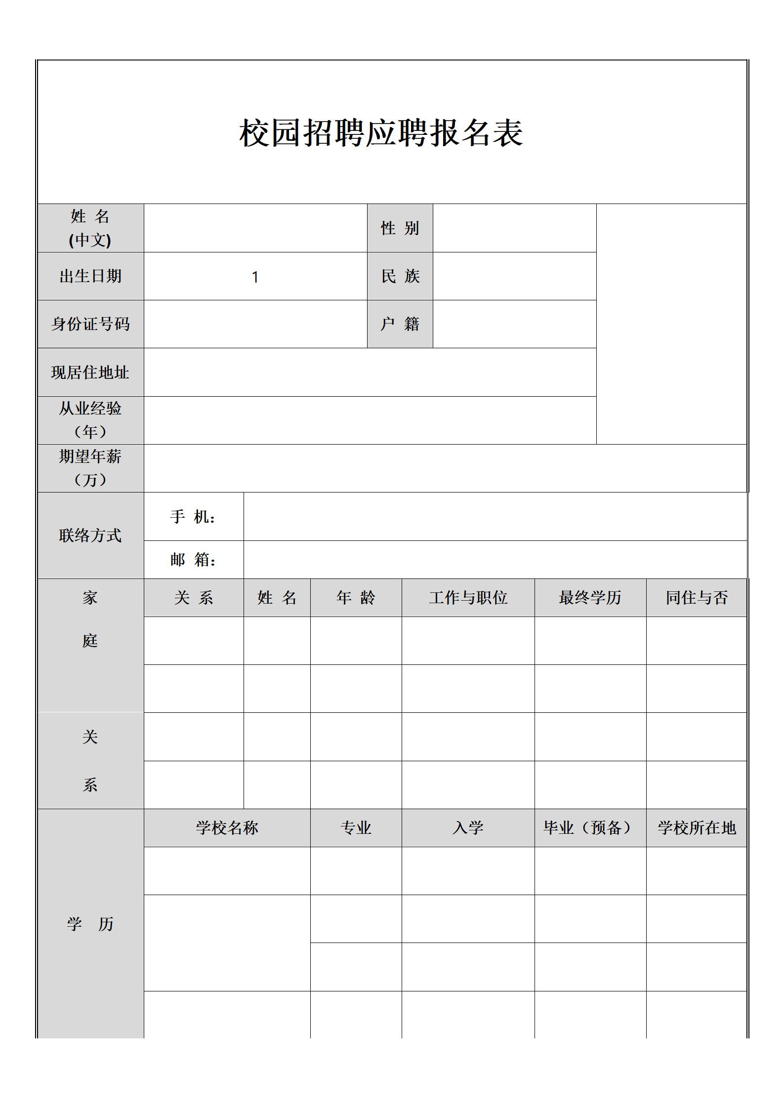 BG-00042空白标准简历表格四页01/