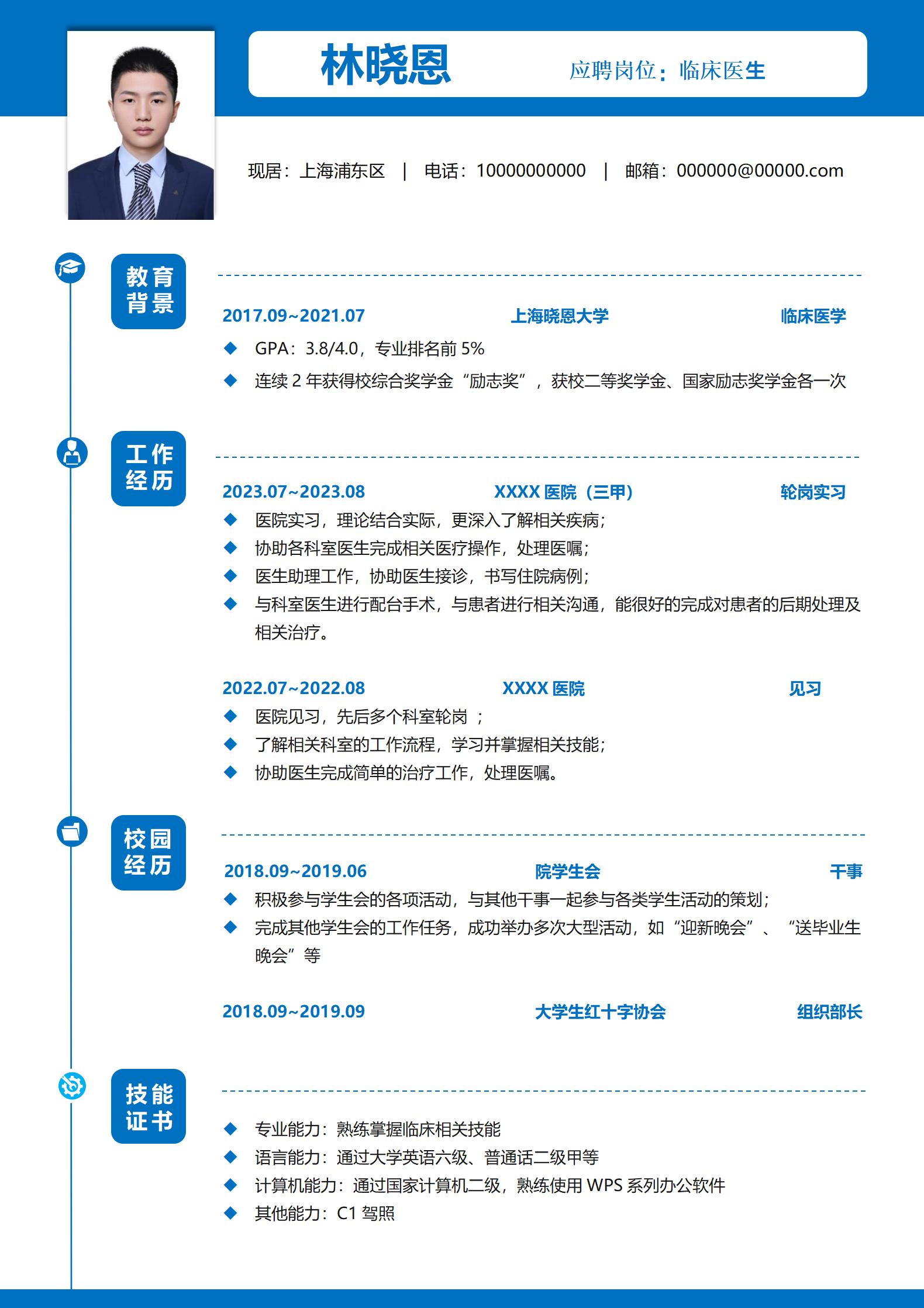 Z7W-000476医学人才必备简历模板免费定制/