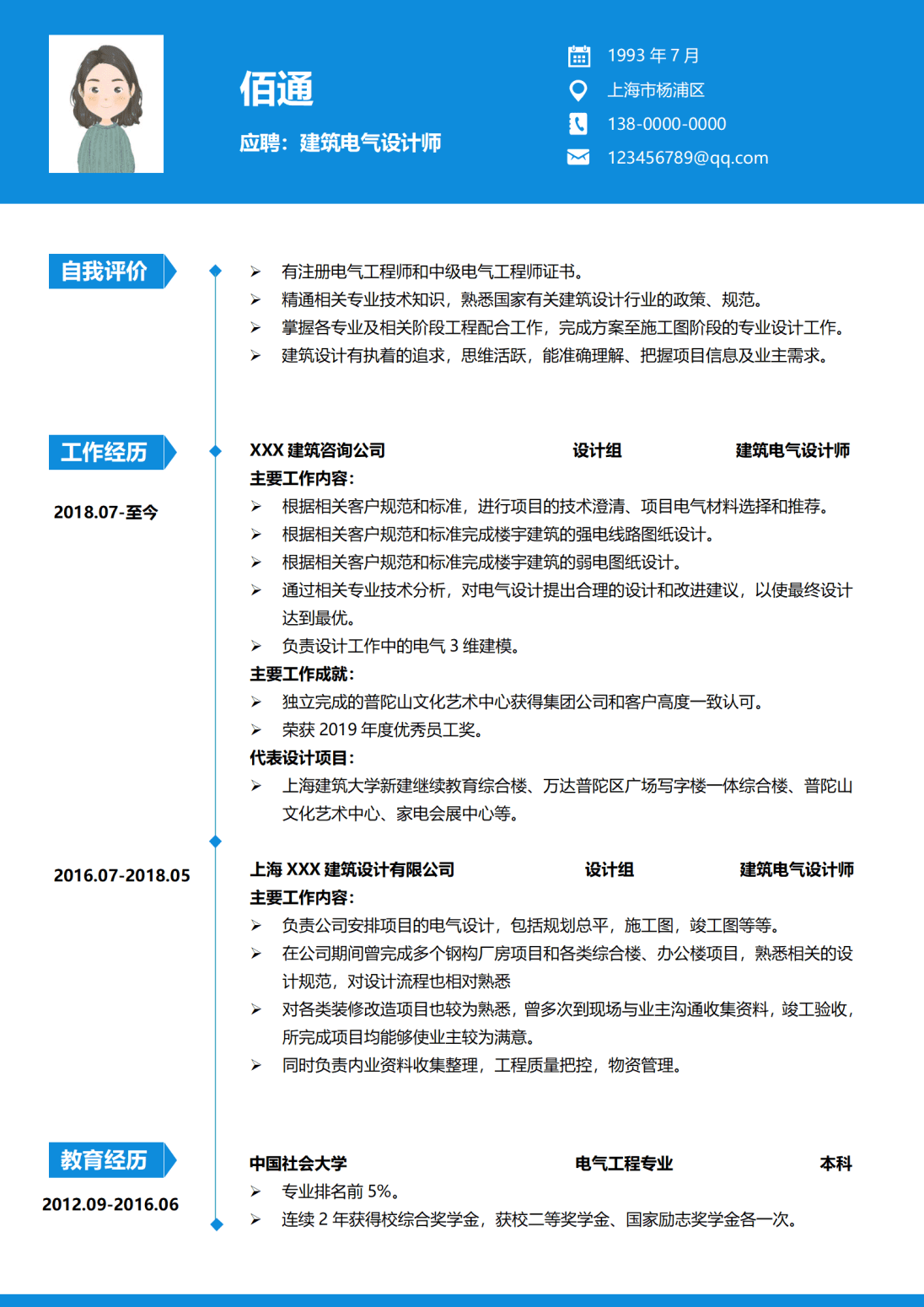电气设计师李阳简历