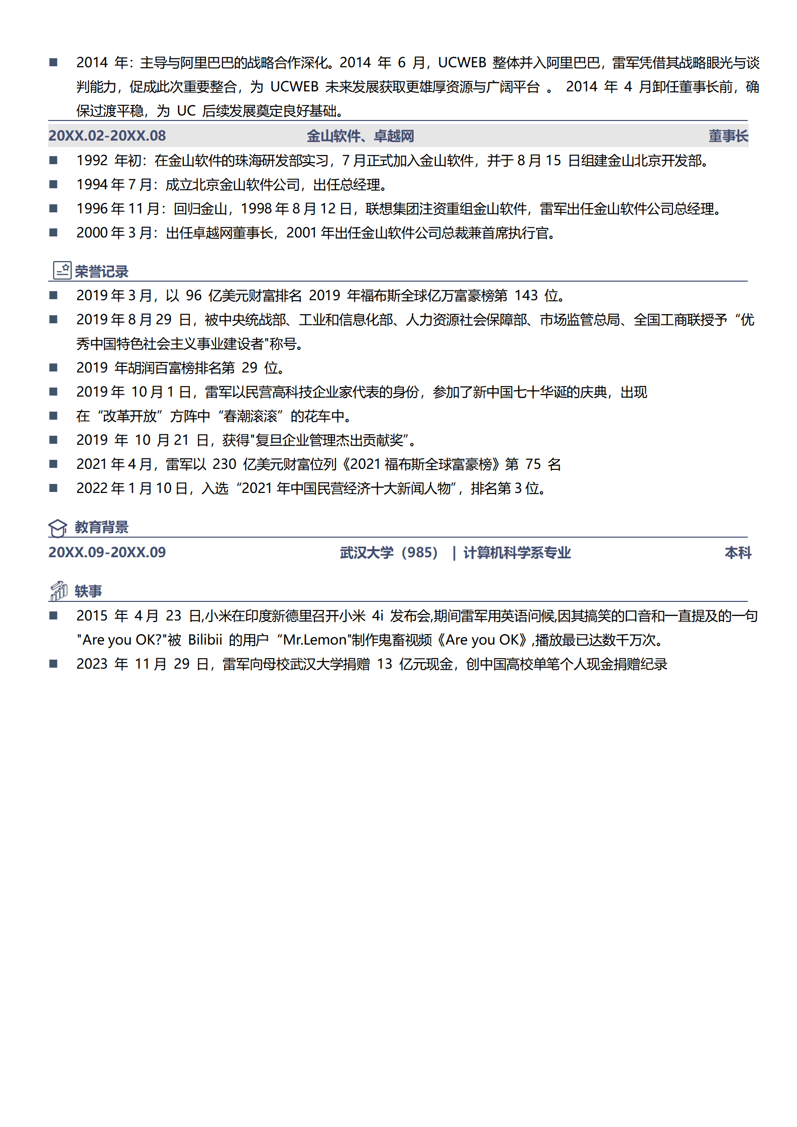 QIyezt-00128个人简历总经理/