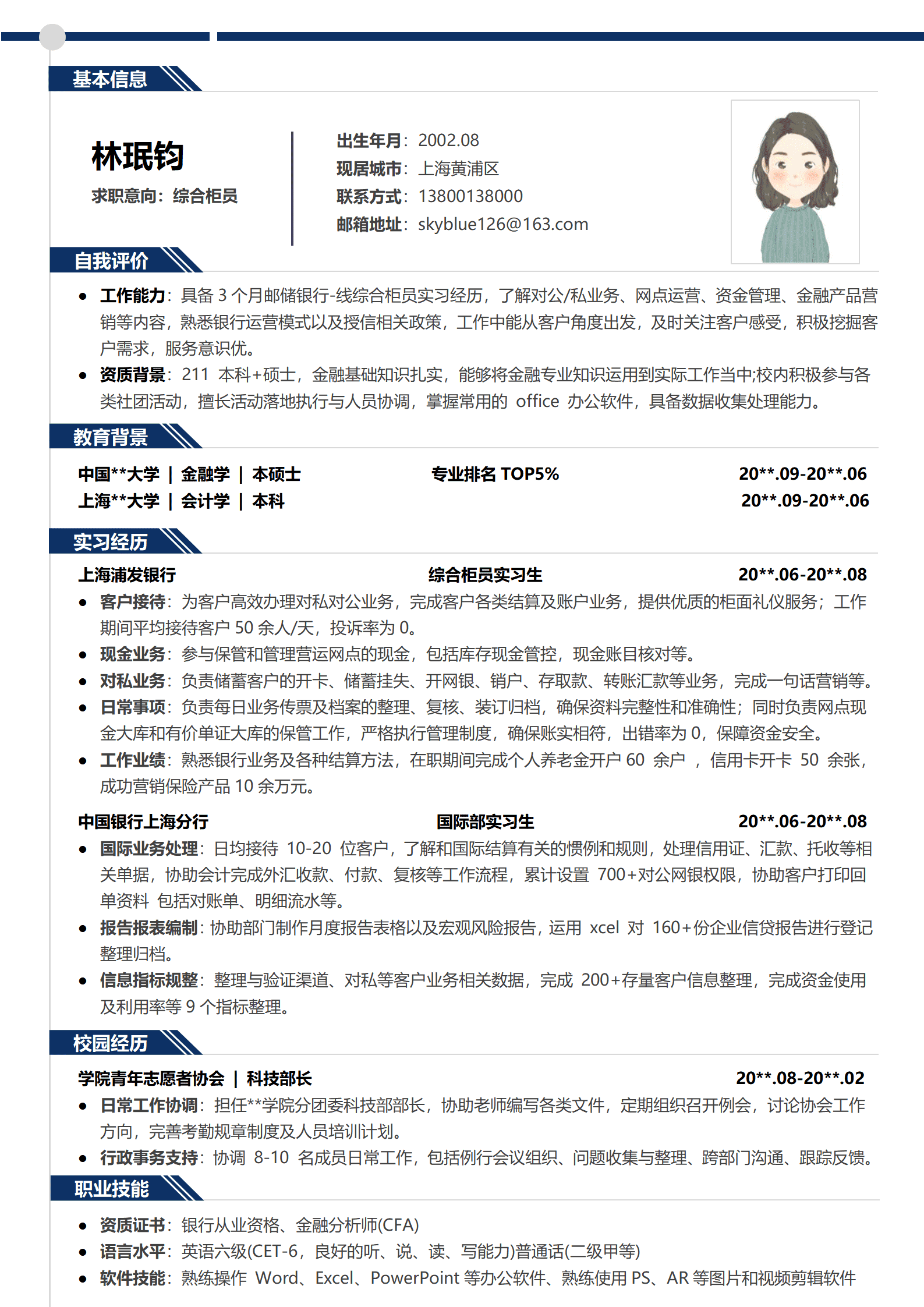QIyezt-00610银行求职简历/