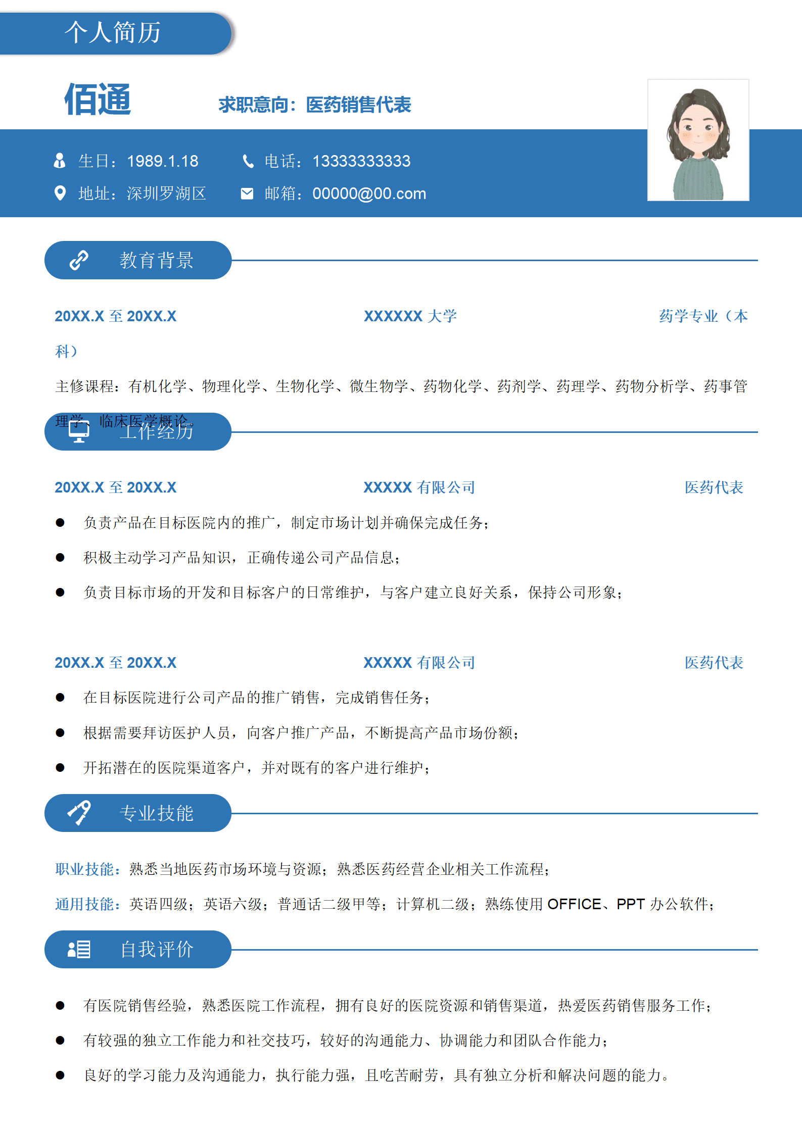 LY-00301医药销售代表求职简历1/