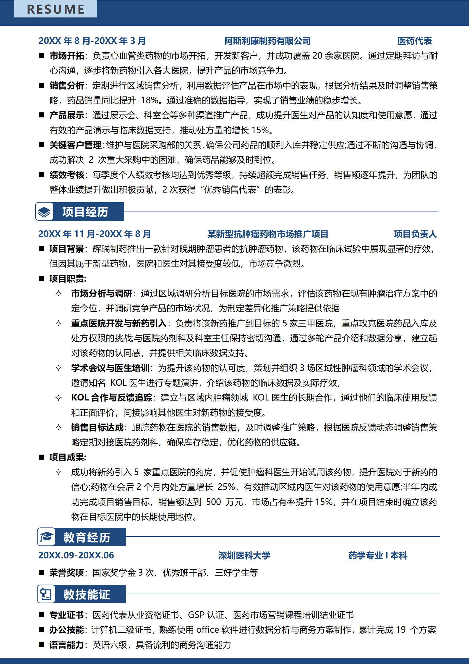 LY-00270销售简历医药代表/