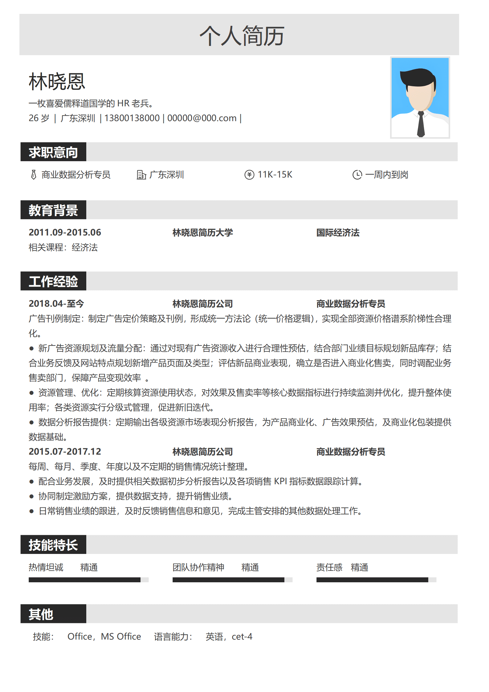 QIyezt-00170广告资源管理简历模板
