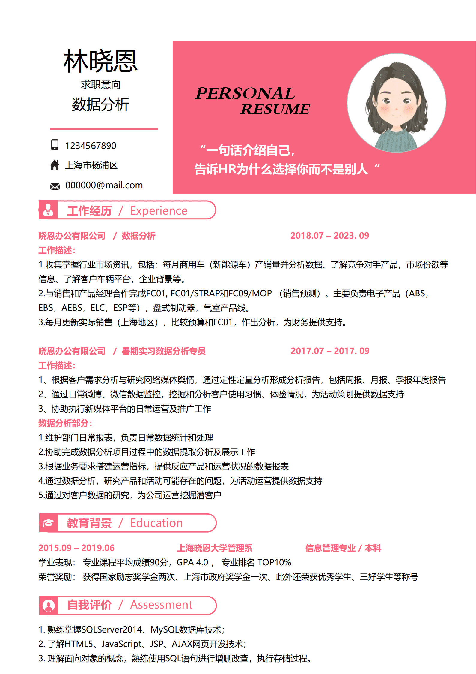QIyezt-00388市场资讯数据分析师简历/