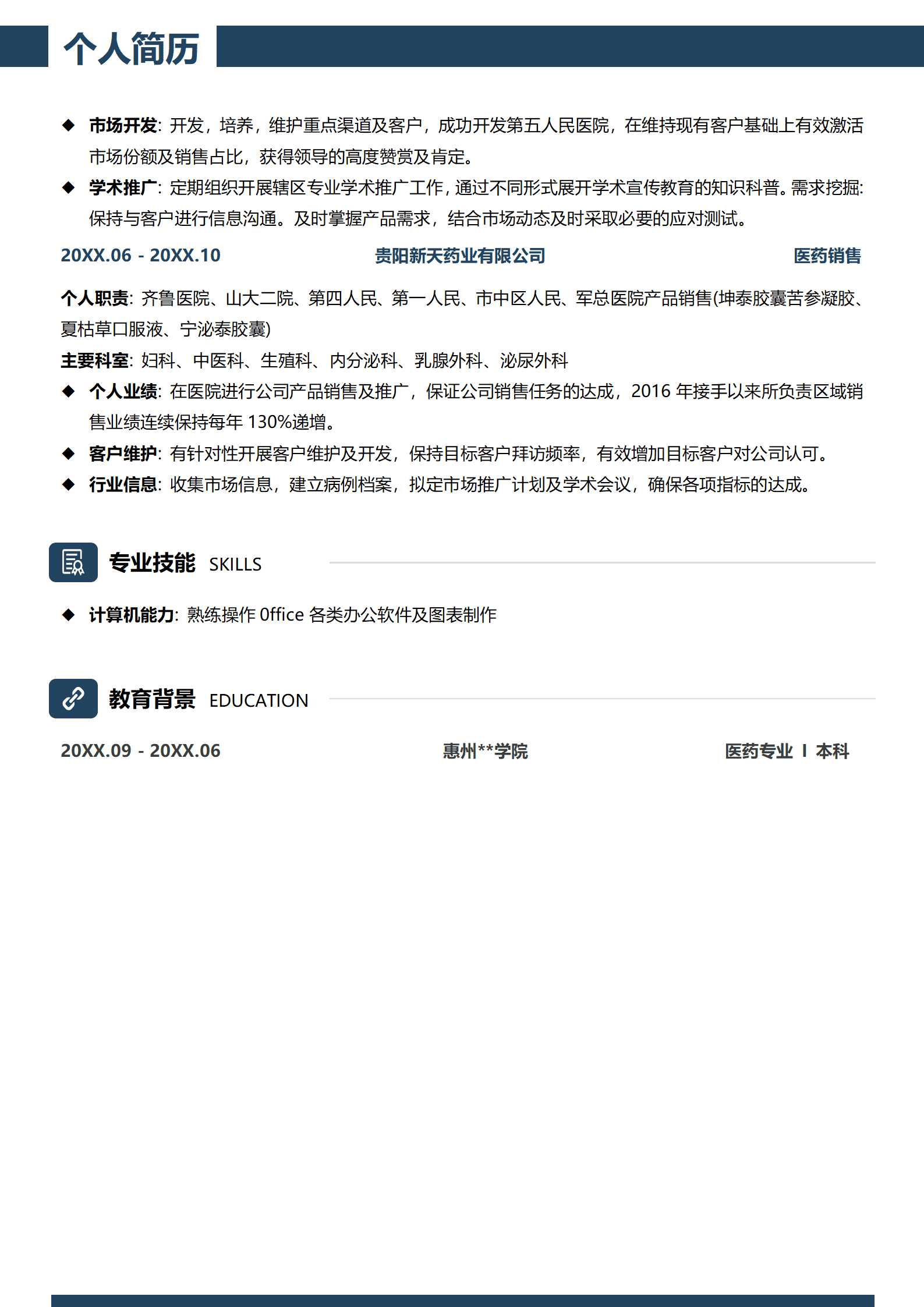 LY-00292医药销售代表的应聘简历/