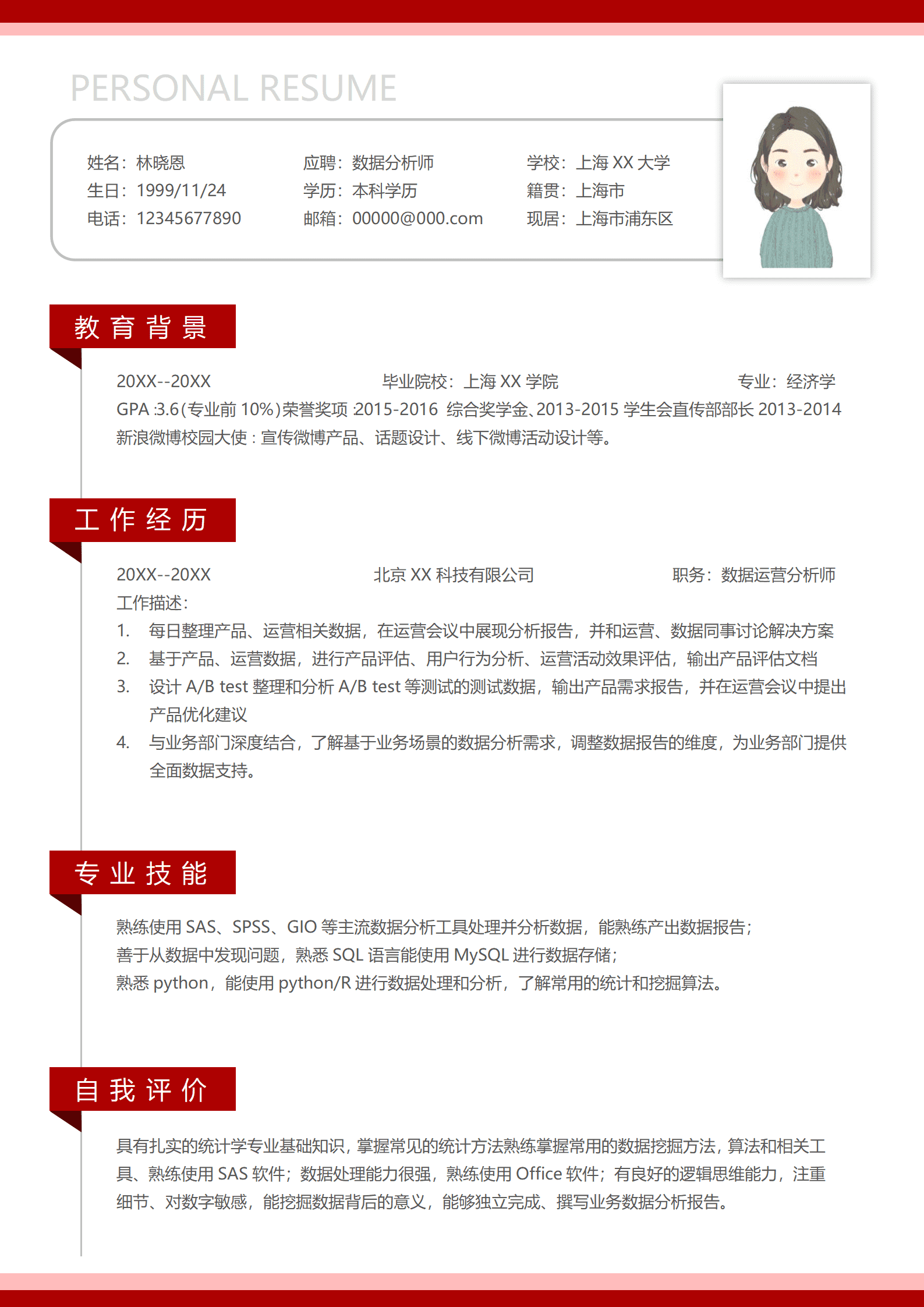 QIyezt-00424数据运营分析师简历模板