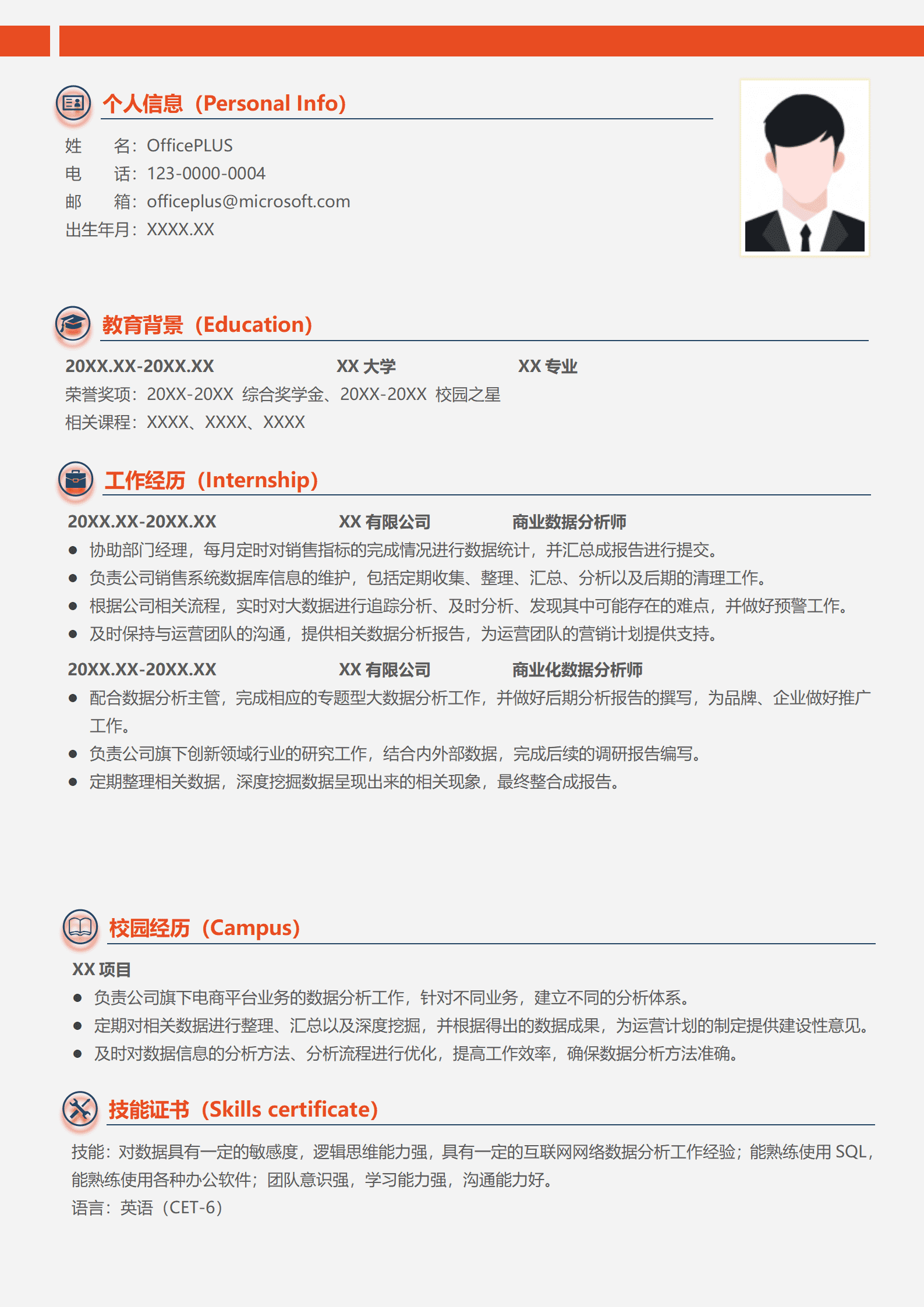 QIyezt-00205技能证书齐全简历模板