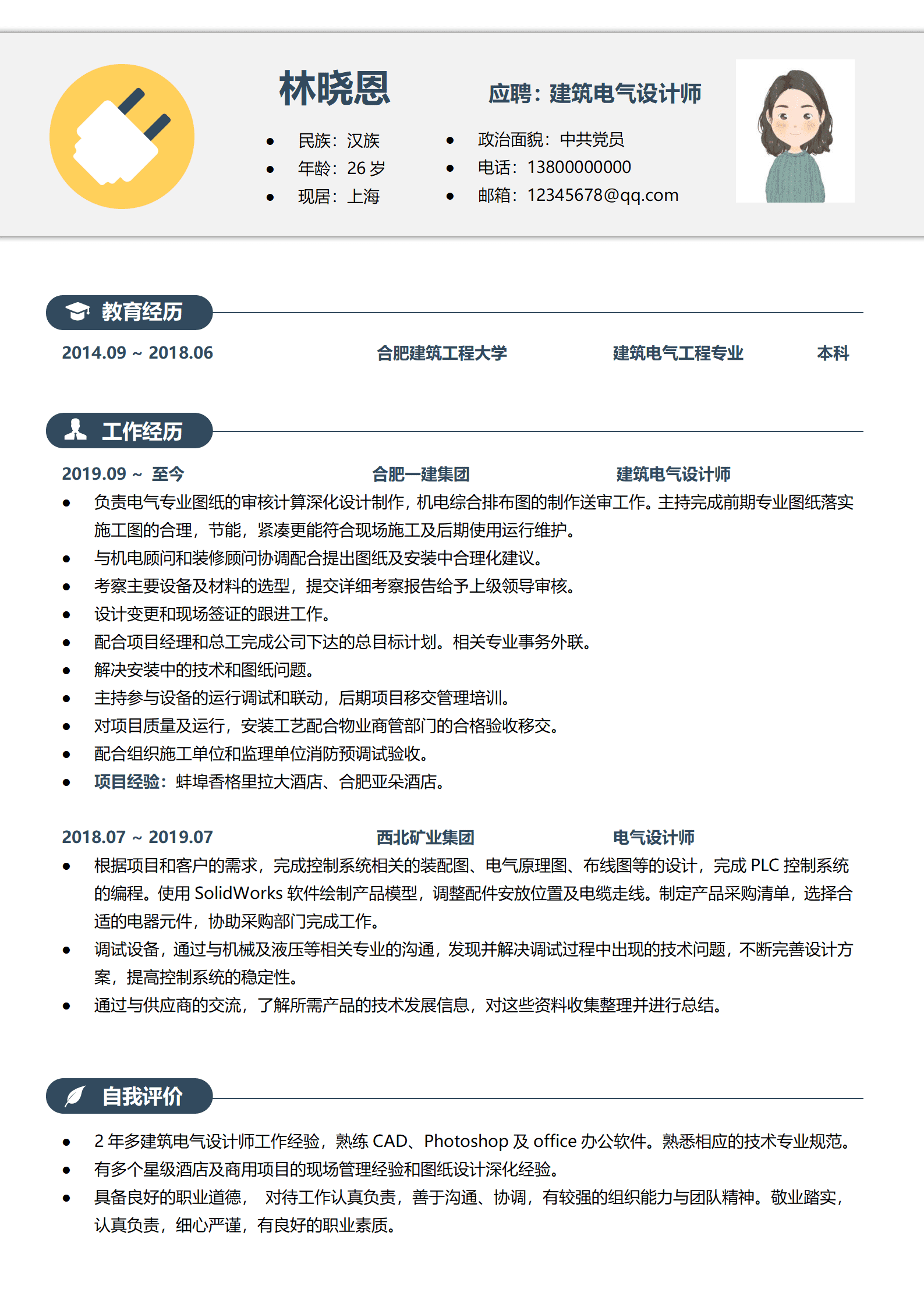 电气设计师张虎简历