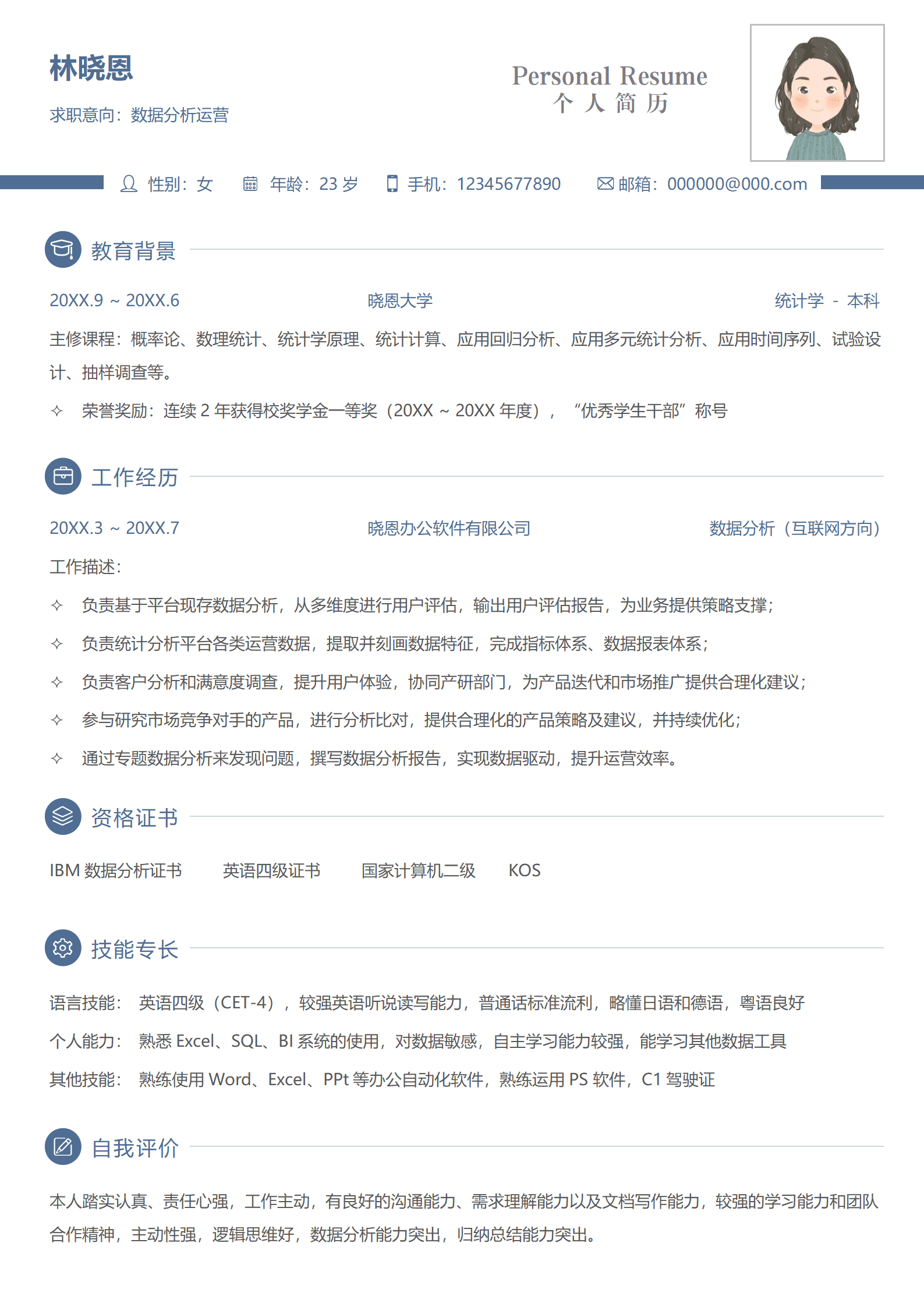 QIyezt-00193互联网数据分析简历模板