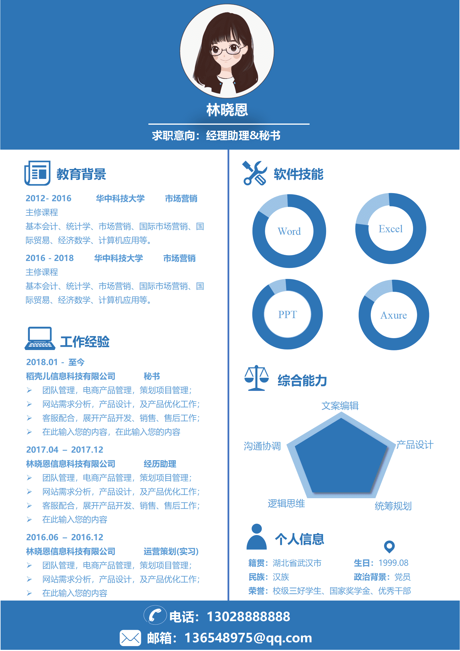 QIyezt-00467文秘简历模板范文/
