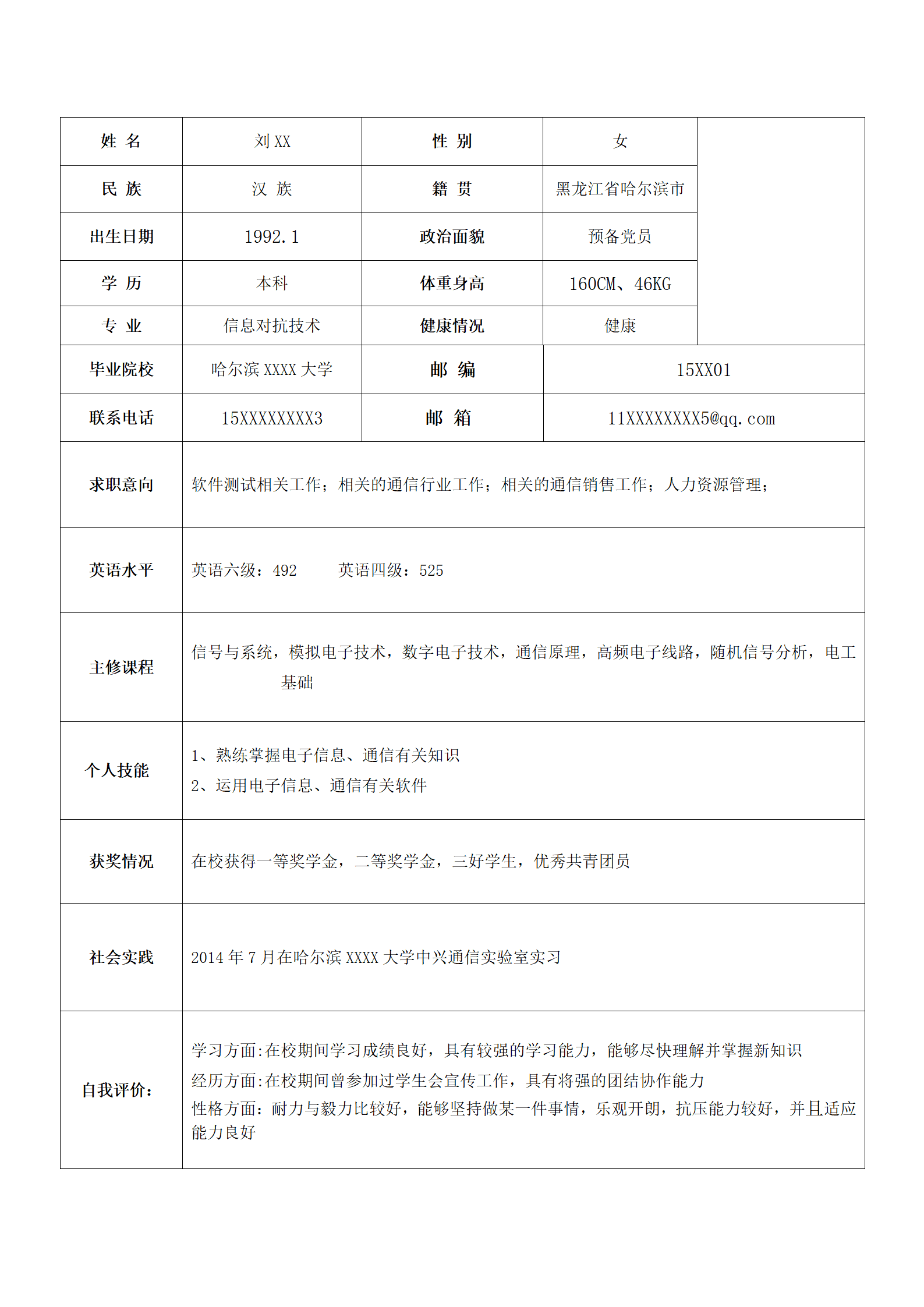 qiyee-00068包含详细工作经历描述的简历模板/