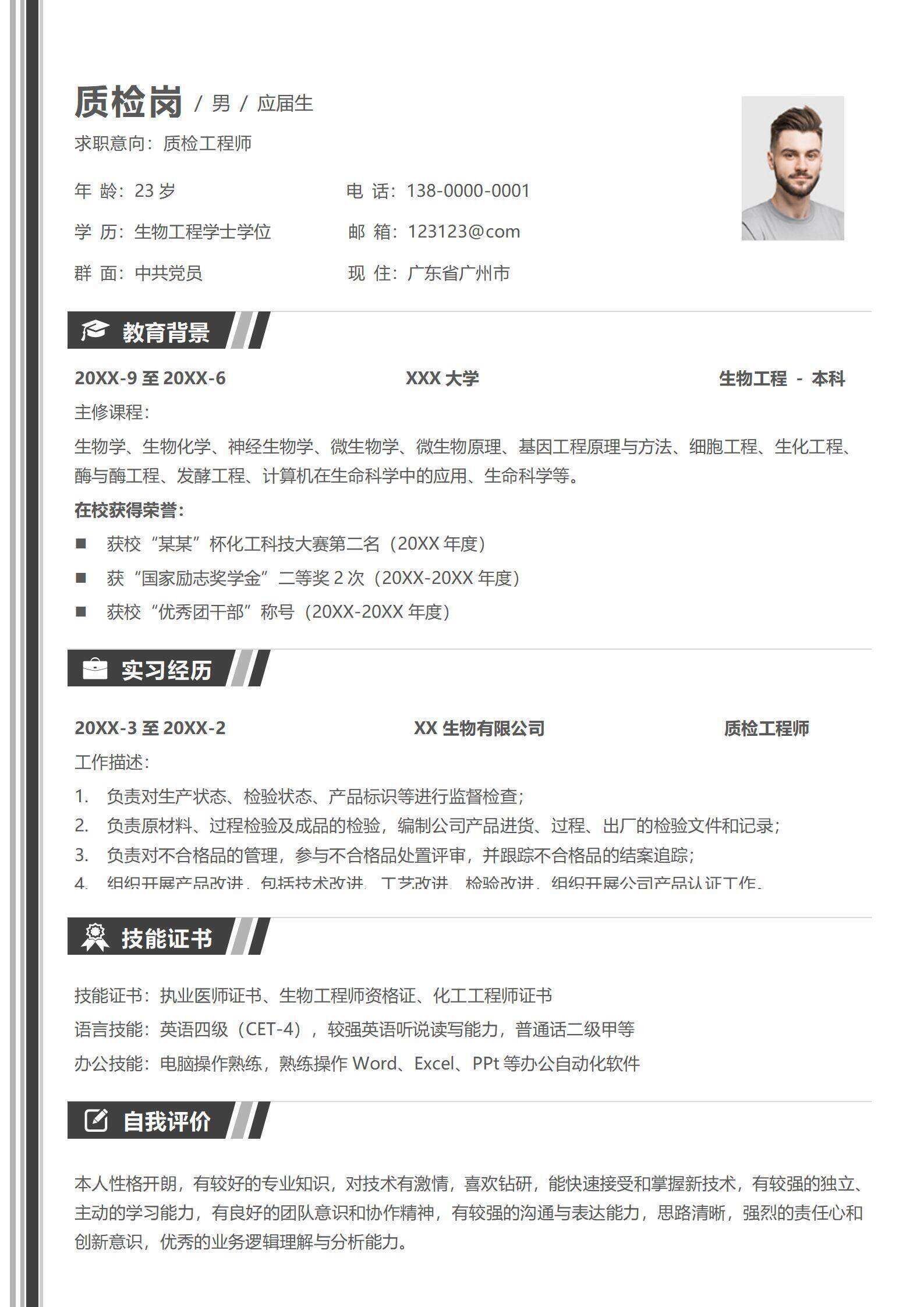 qiye-000227质检岗位简历模板/