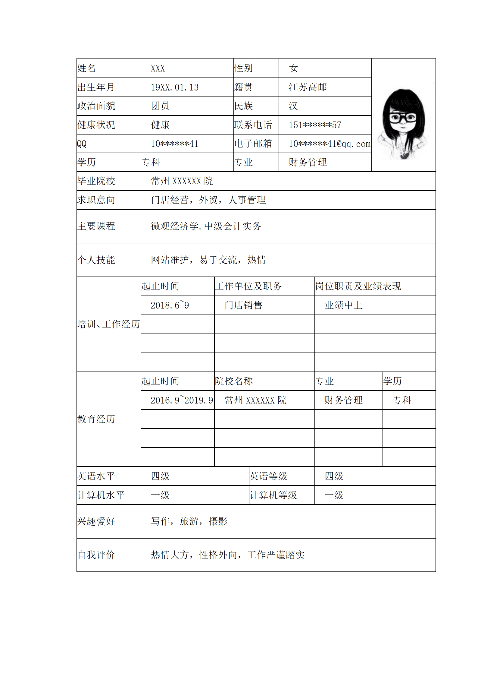 qiyee-000145财务会计相关专业应届毕业生求职简历模板/