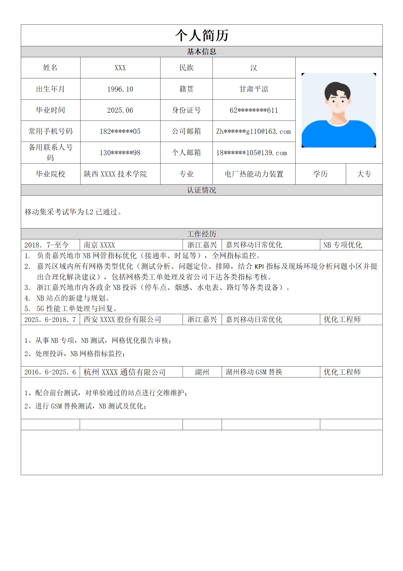 qiyee-000216电力热能动力装置等优化工程师岗位求职简历模板/
