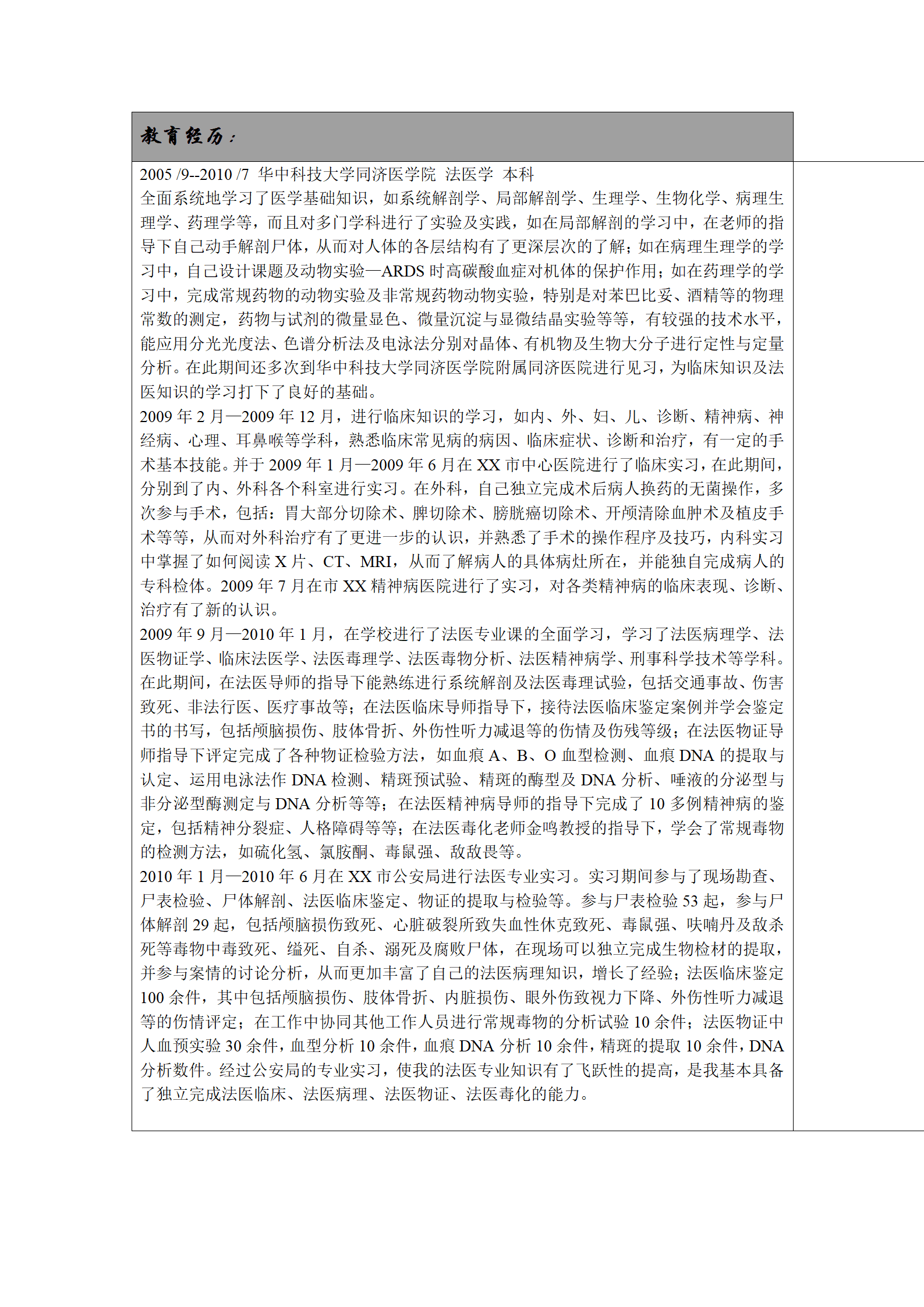 qiyee-000288法医从业人员应聘简历模板/
