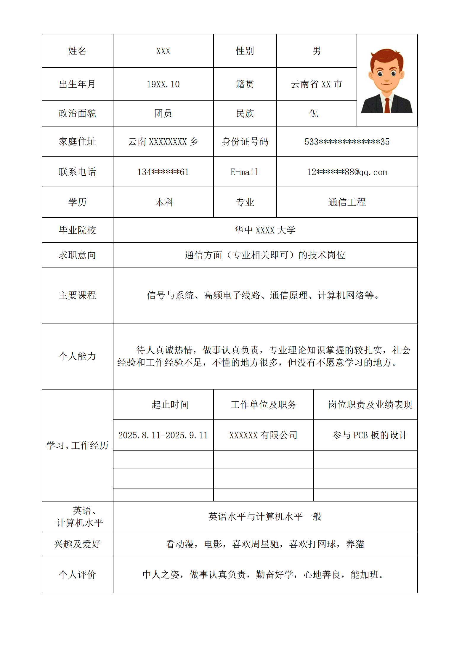 qiyee-000946通信工程类岗位求职简历模板/