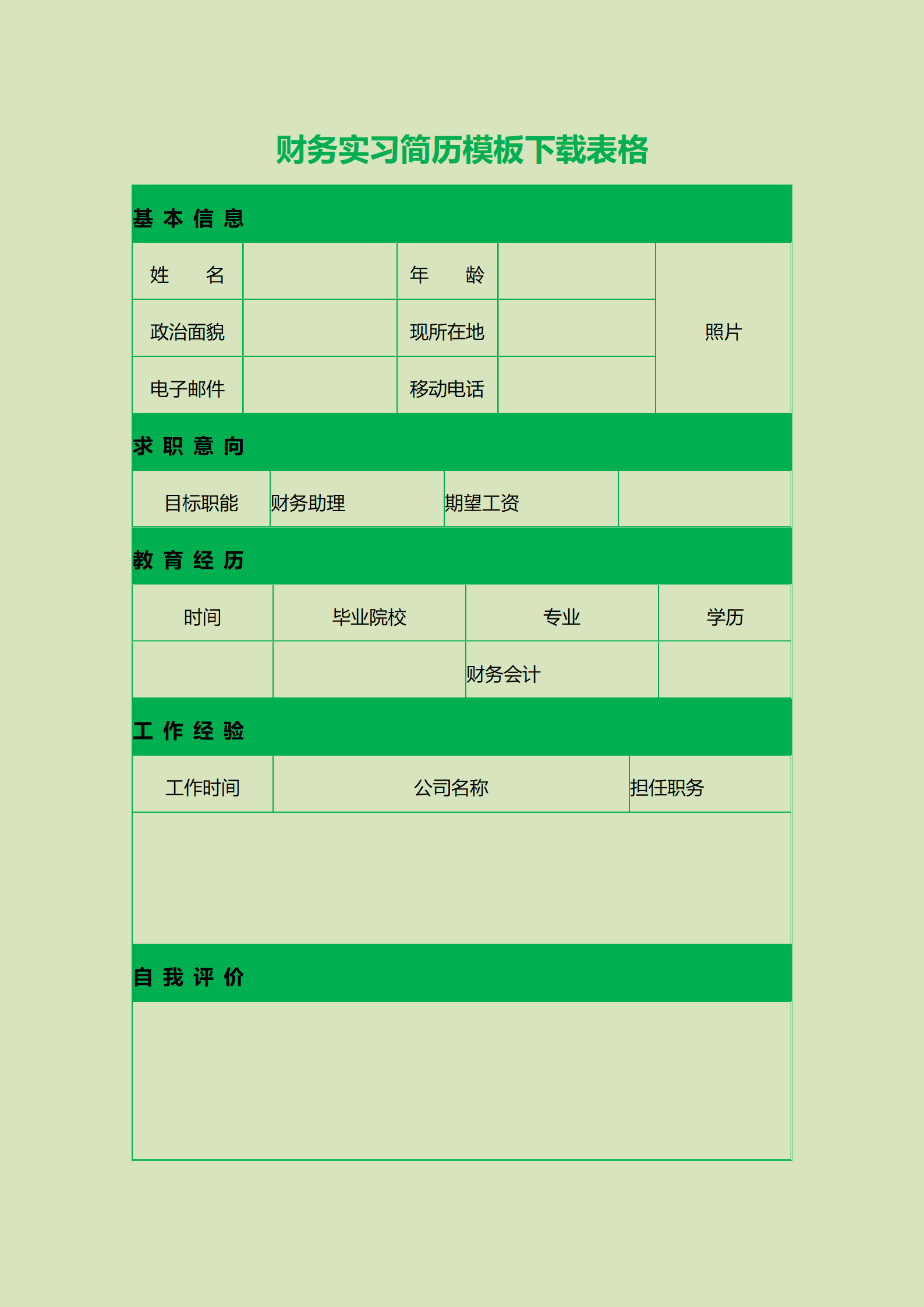 qiyebg-0006标准简历表格/