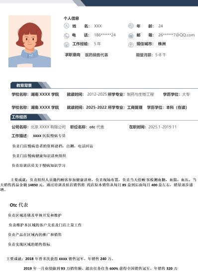 医药销售业务拓展类岗位求职简历模板