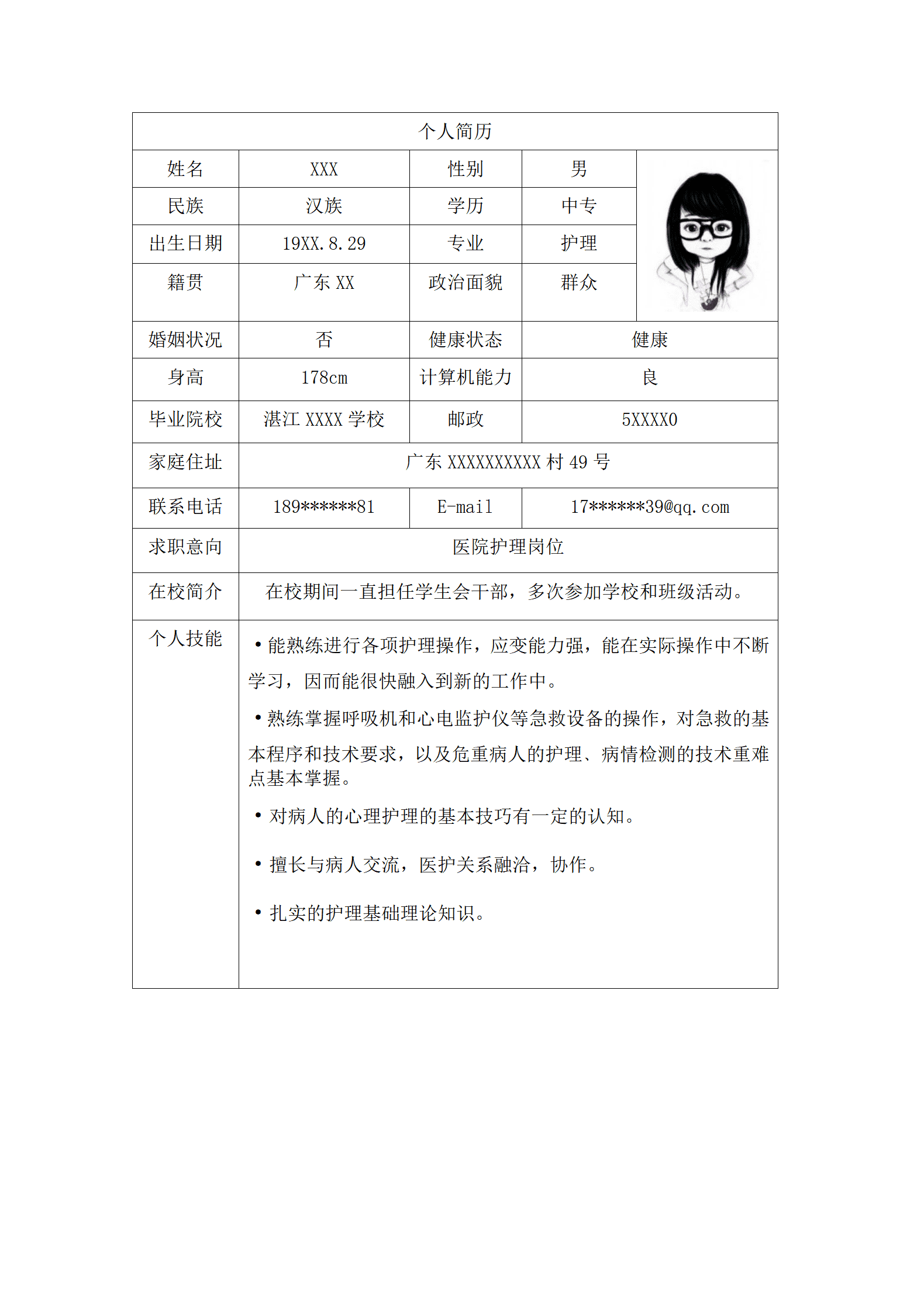 qiyee-0001170医护类专业应届生个人求职简历模板/