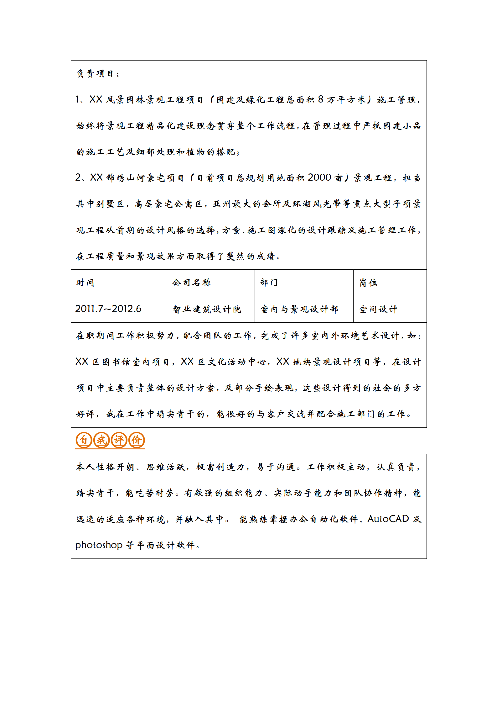 qiyee-0001308园林专业本科生应聘园林园艺景观设计方面工作/