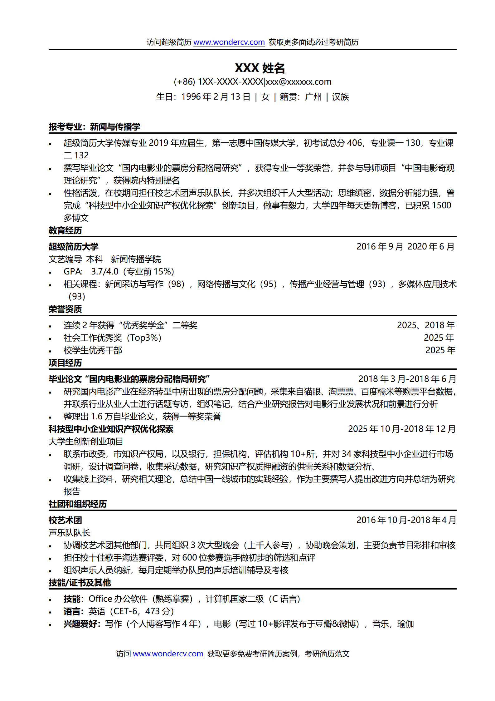 qiyee-00072020考研复试简历模板/