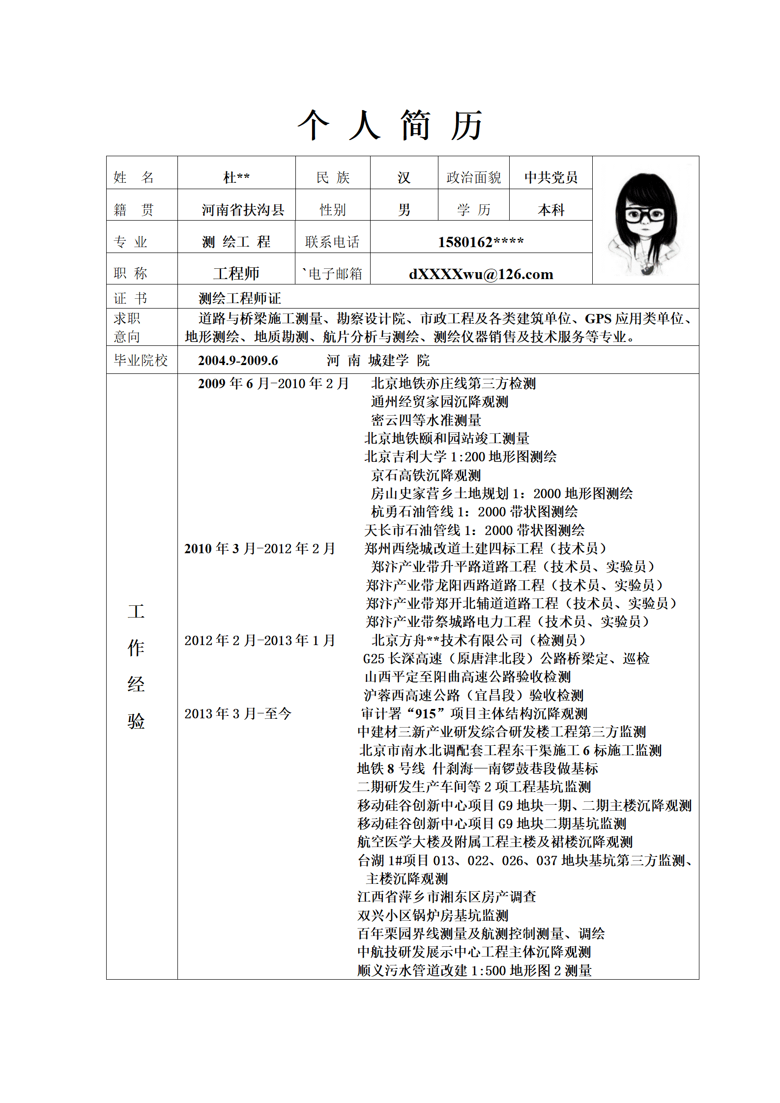 qiyee-000574建筑测绘个人简历/