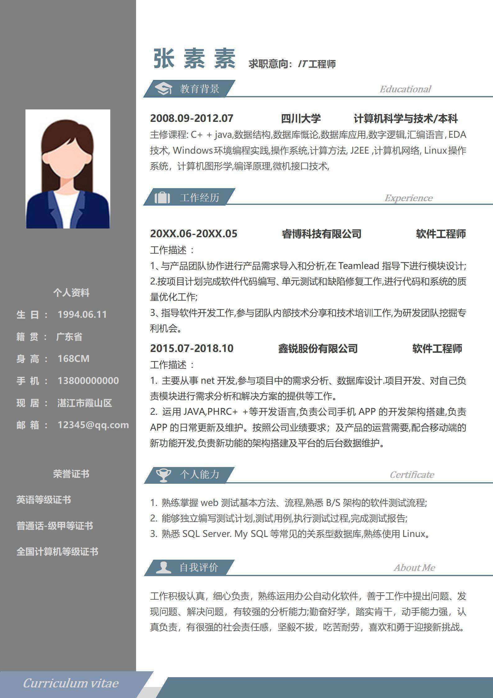 qiye-0006IT工程师求职简历/