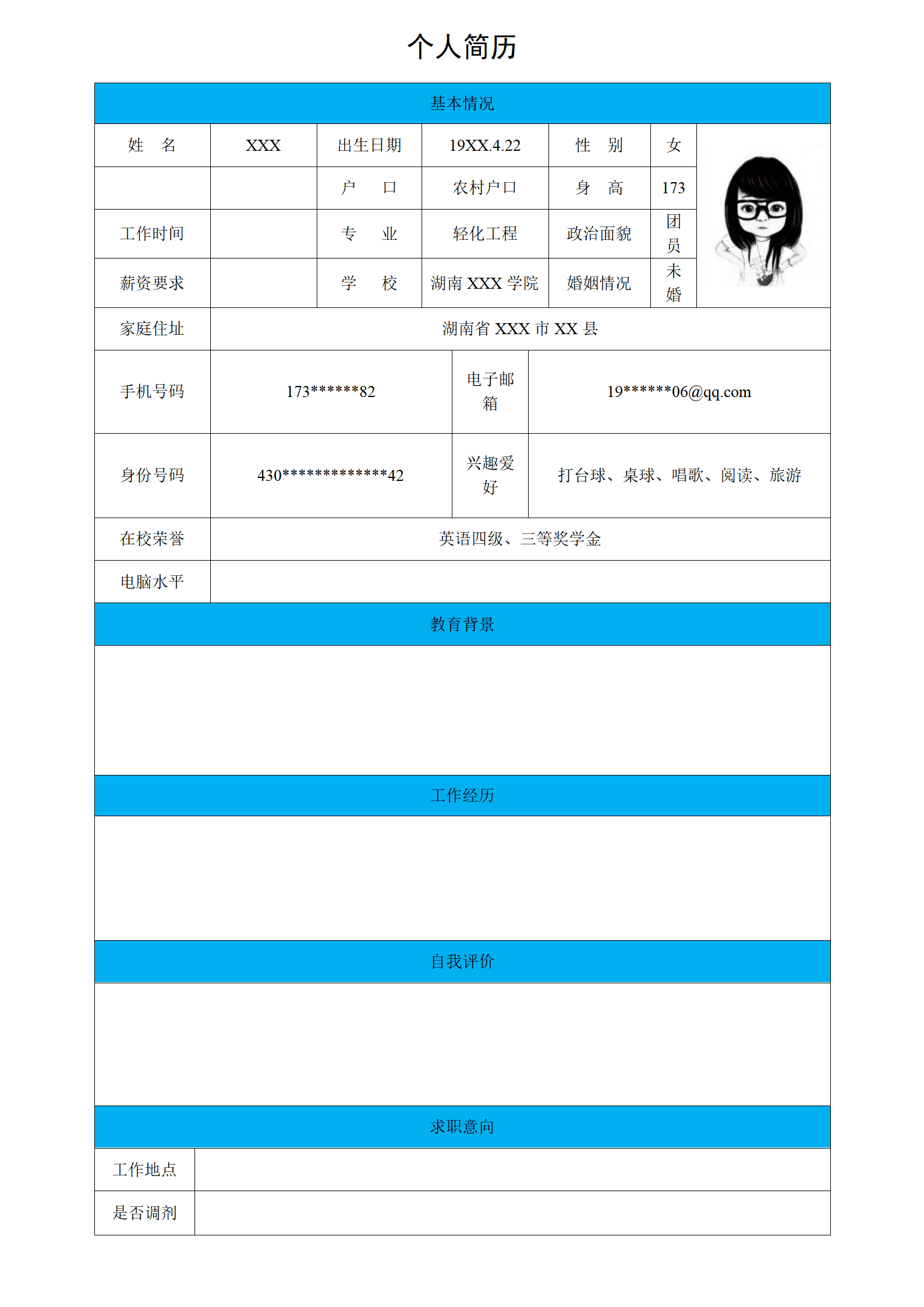 qiyee-000747轻化工程专业应届毕业生求职简历模板/