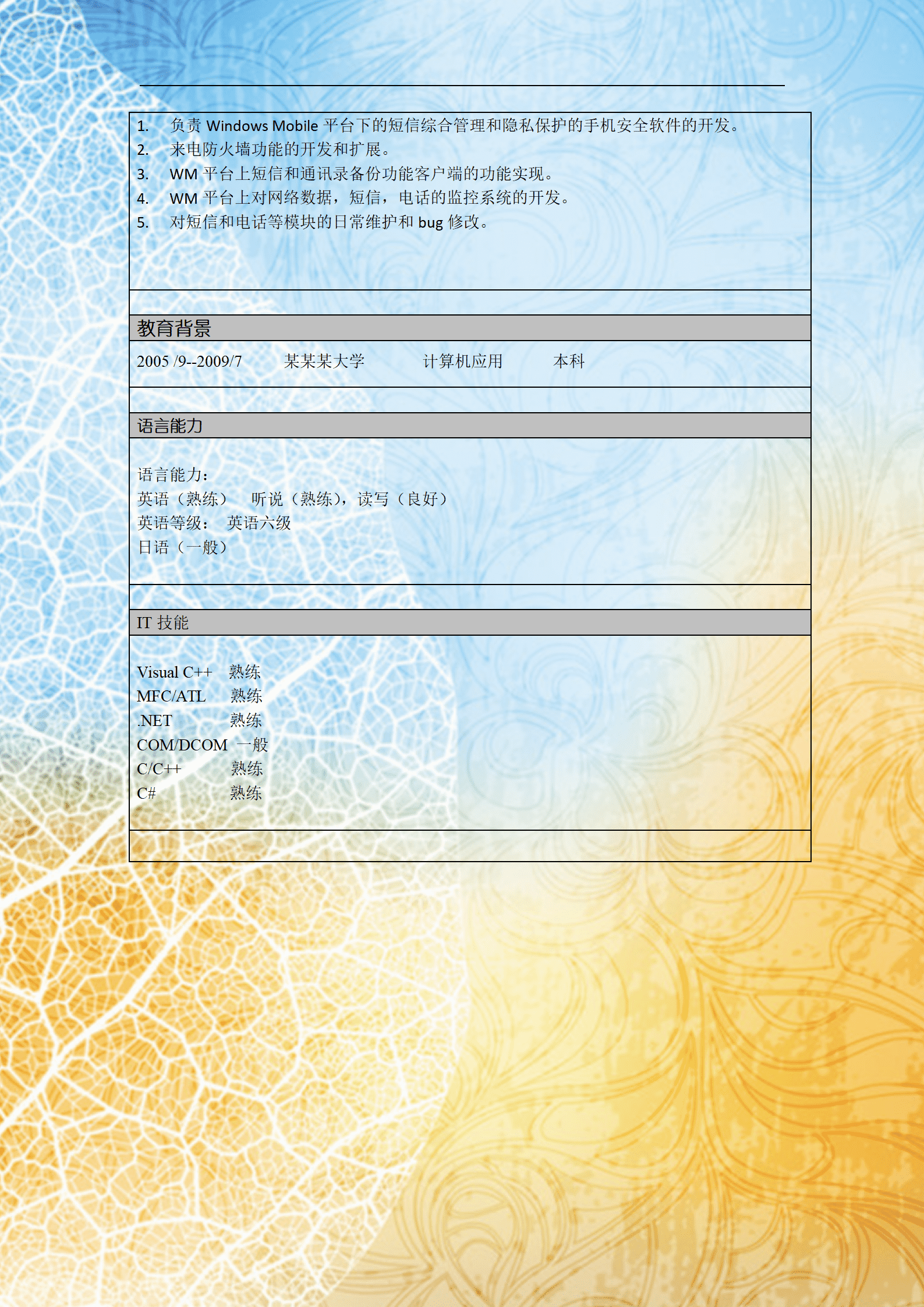 qiyee-000503计算机运用专业高级人员简历模板/