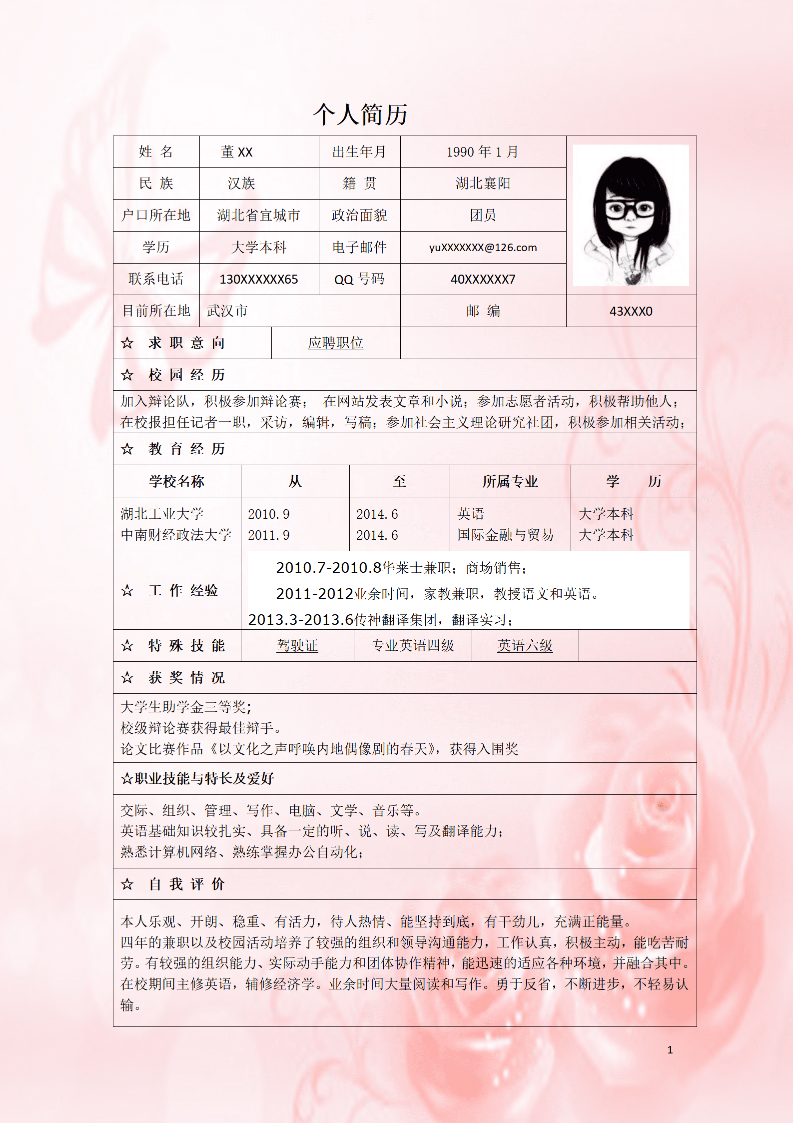qiyee-0001272英语国际贸易类岗位求职简历模板/