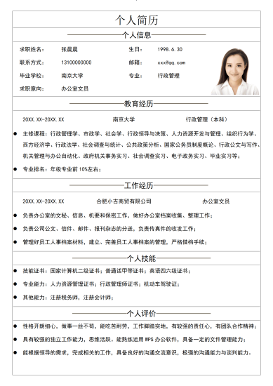 办公室文员个人简历