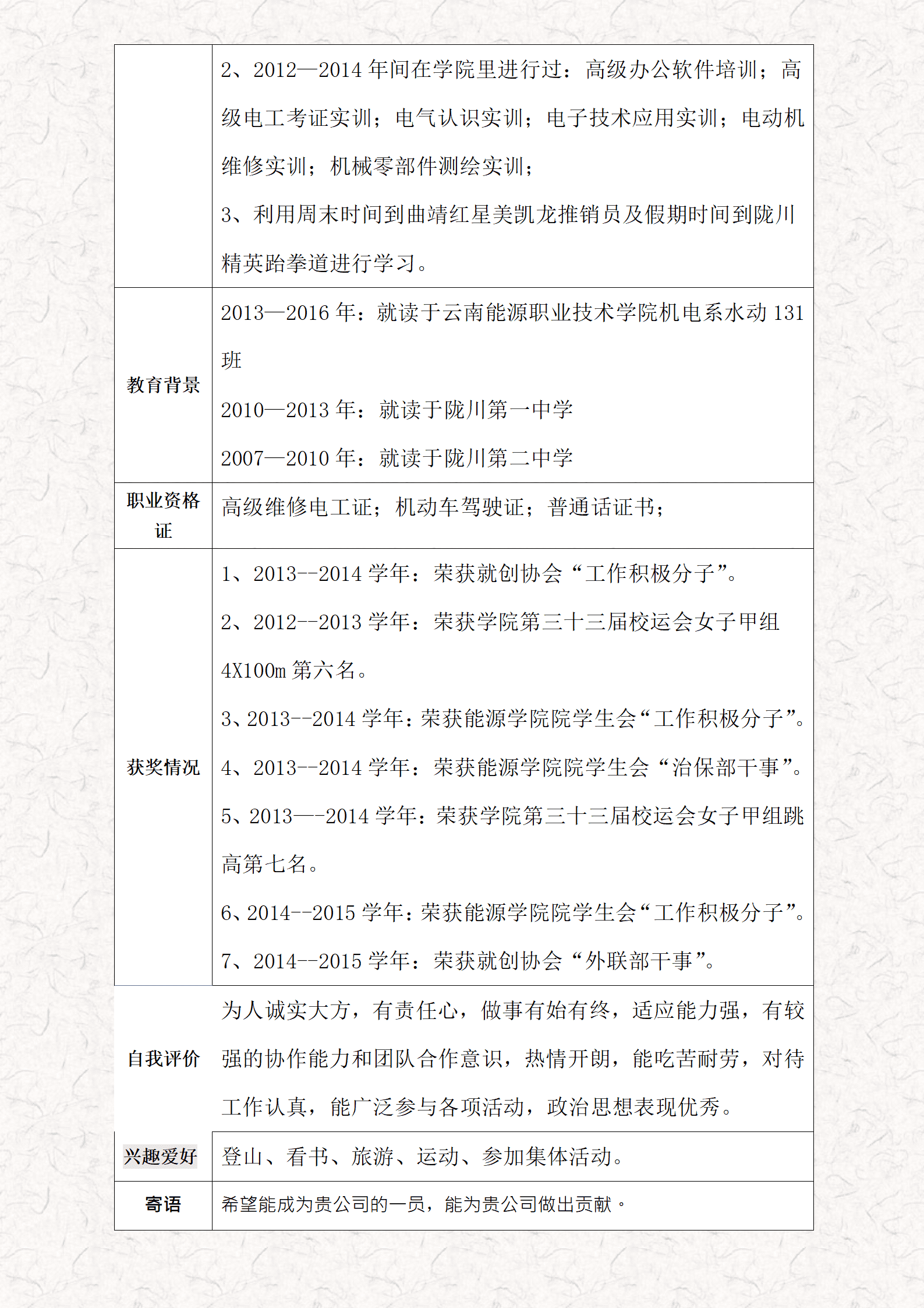 qiyebg-00027带自荐信头像表格简历模板/
