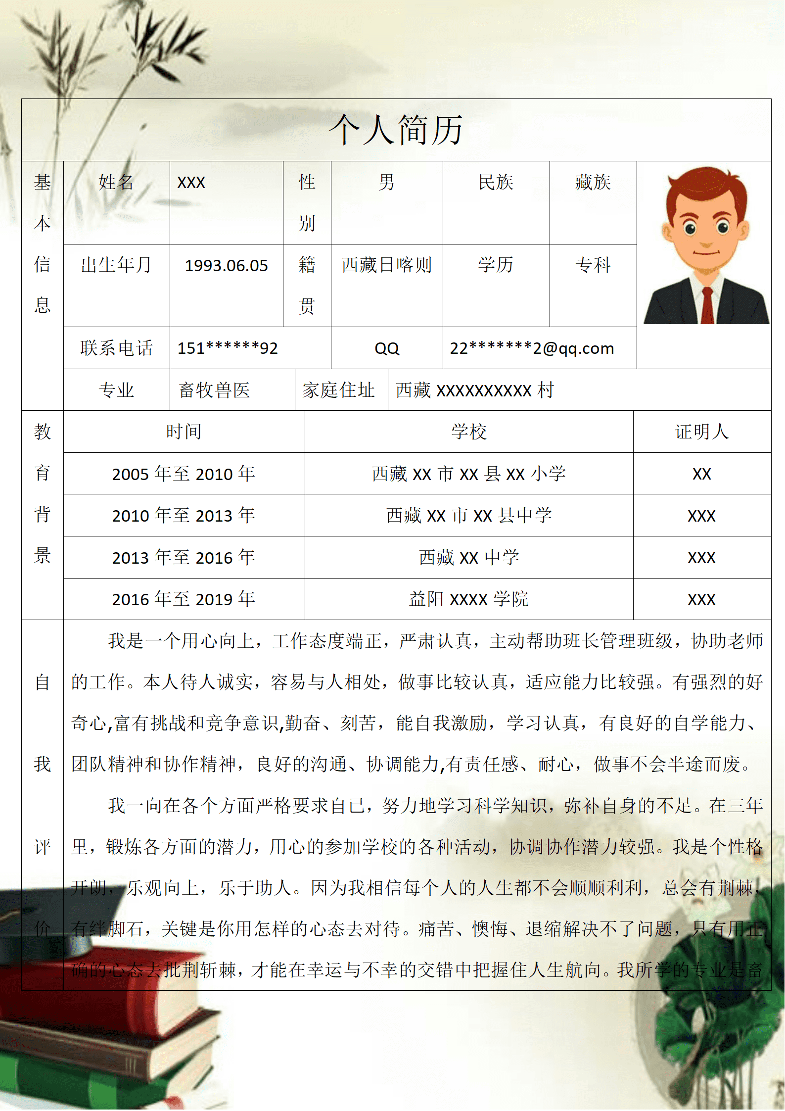 qiyee-000180畜牧兽医相关专业应届生求职简历模板/