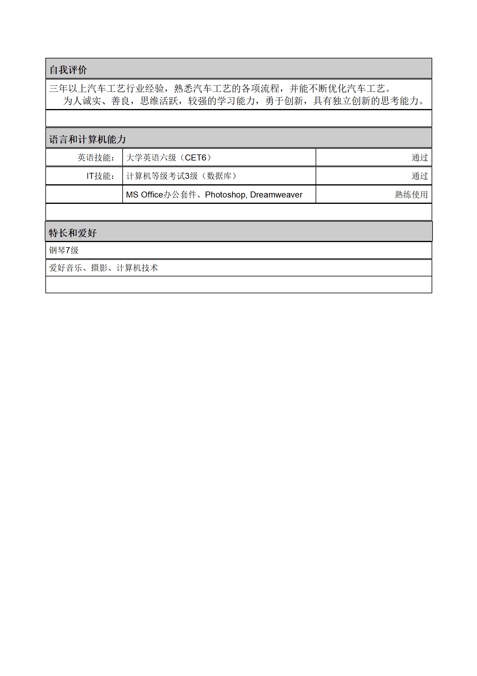 qiyee-000722汽车摩托车工程师简历模板/