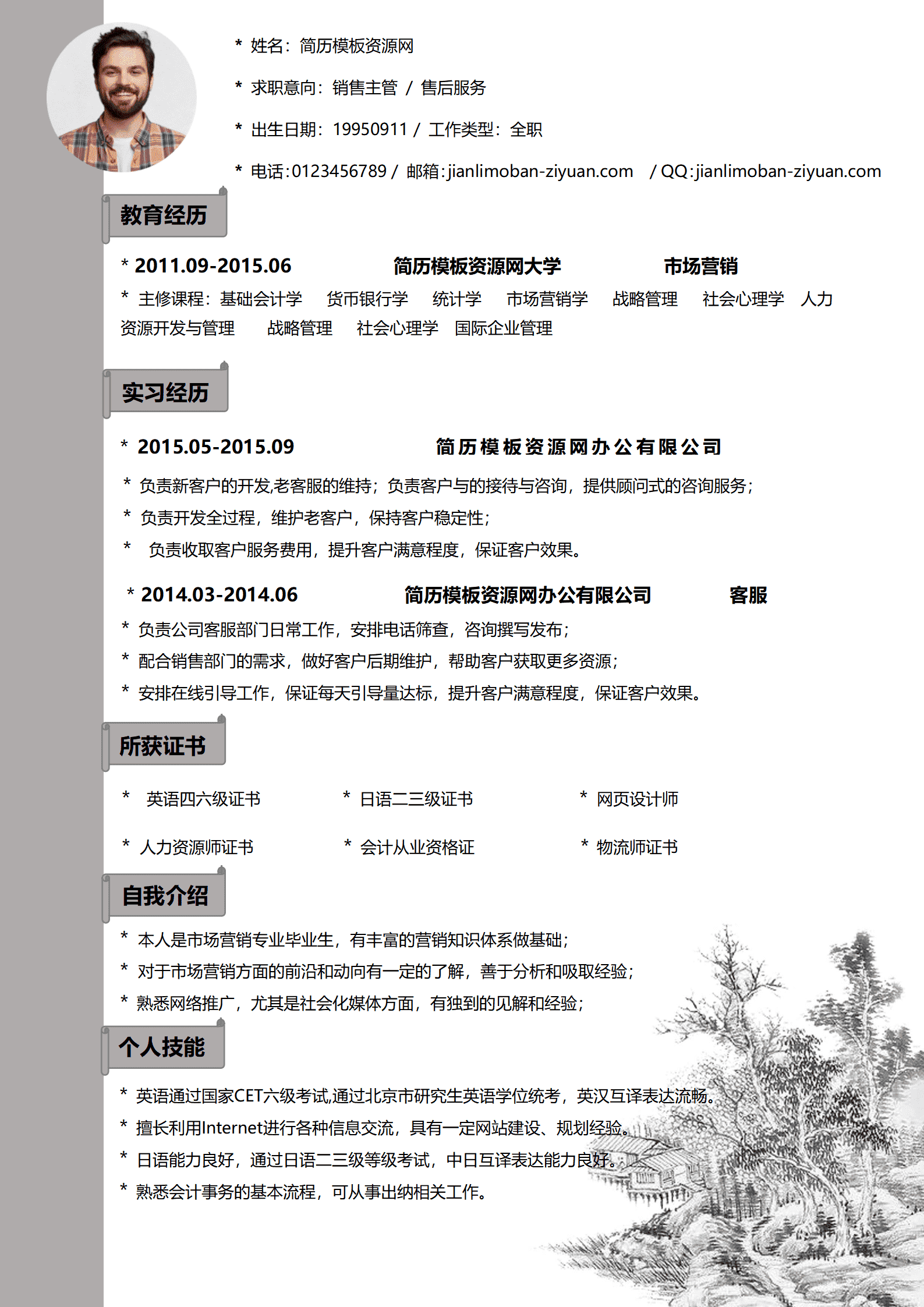 BYDE-000201中国风简约个人成套简历word简历模板/