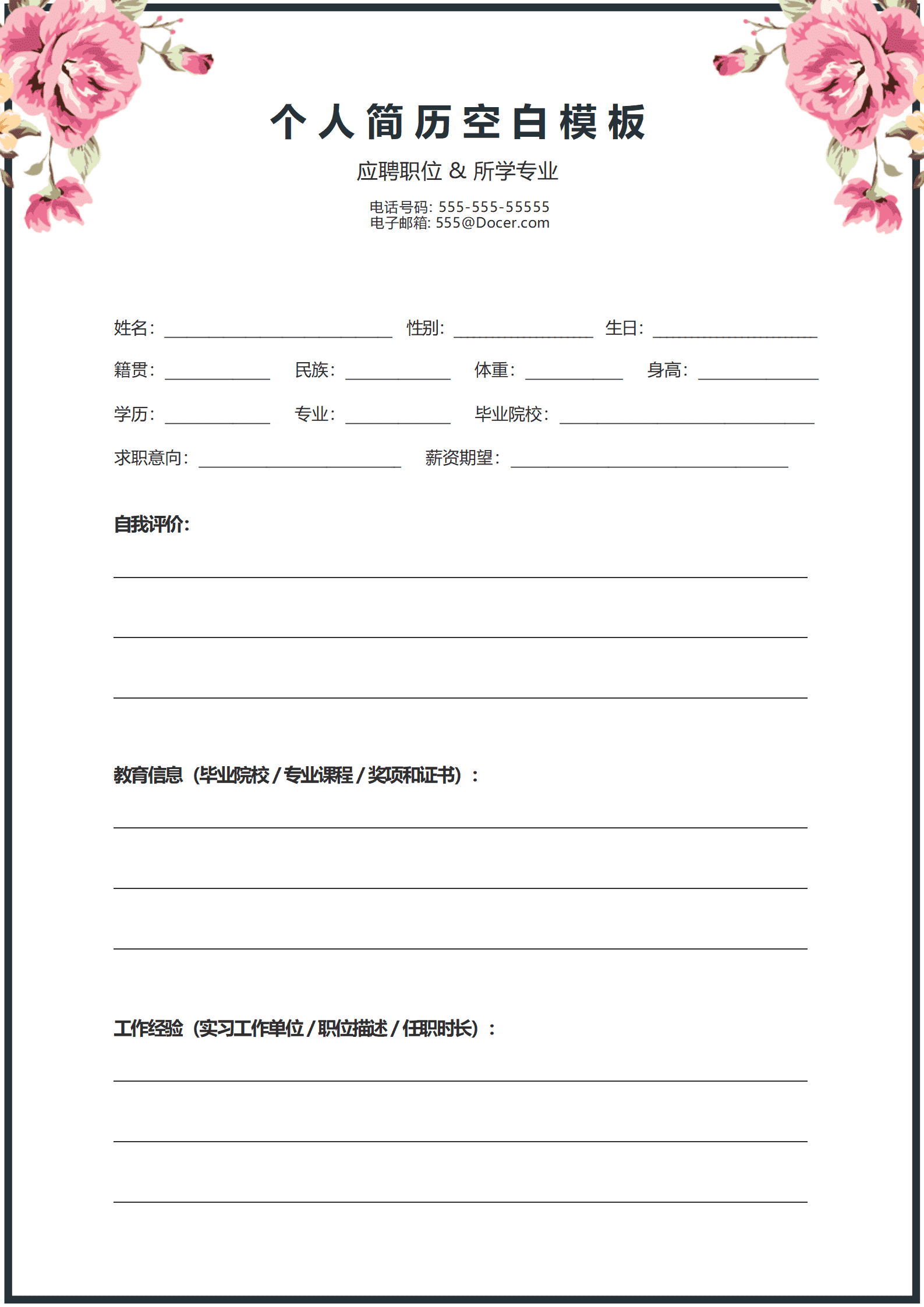 BYDE-00027带花的简历空白模板/