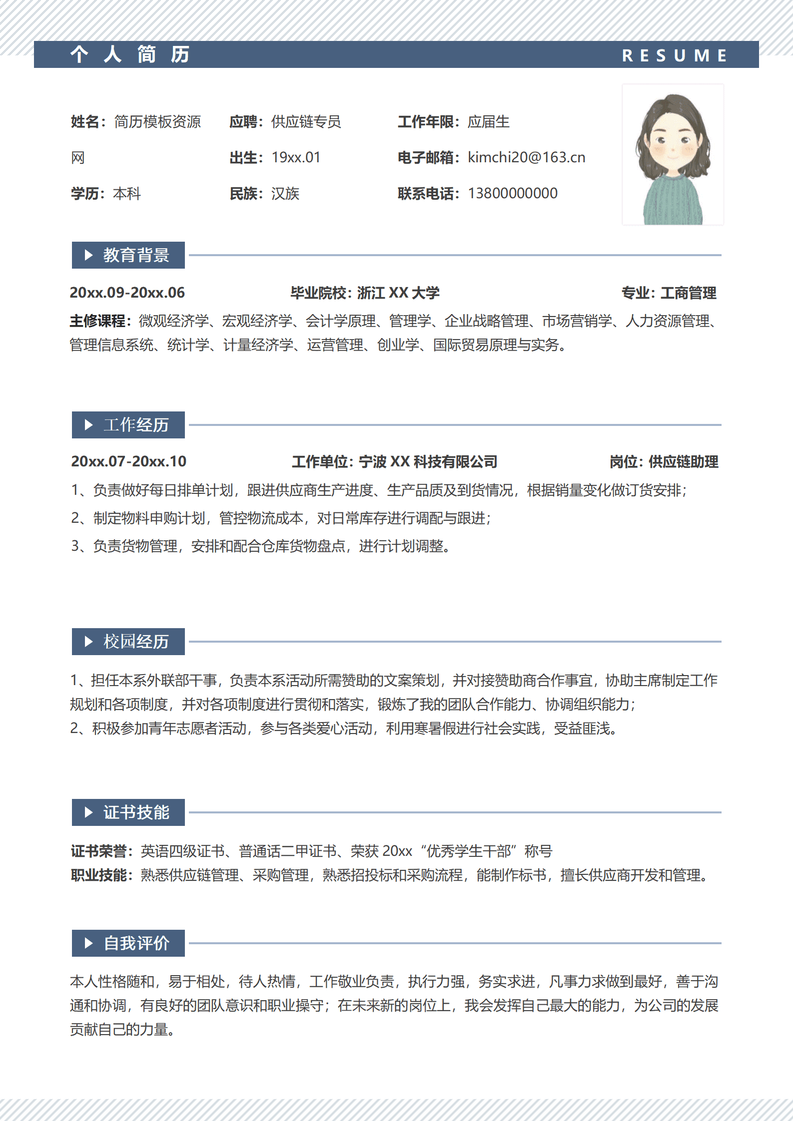 BYDS-000128供应链物流简历模板范文/