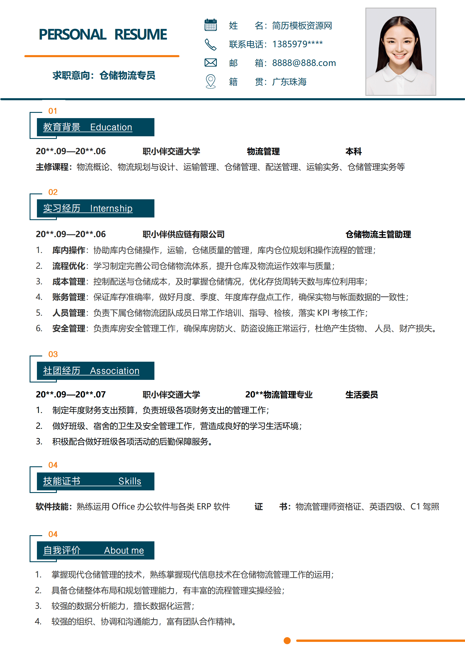 BYDS-00031仓储主管简历/