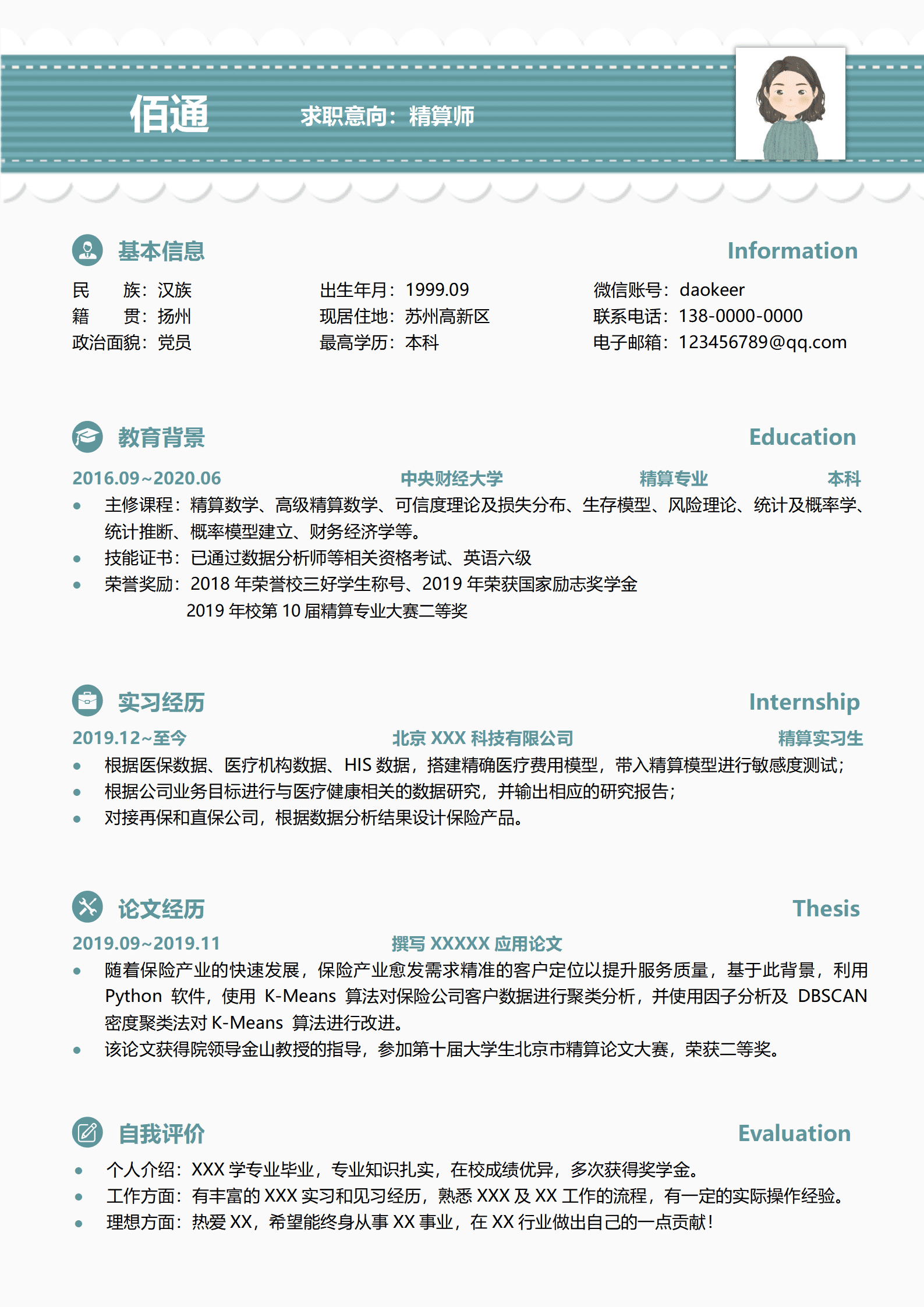 JYDe-000161精算师任职要求的简历模板/