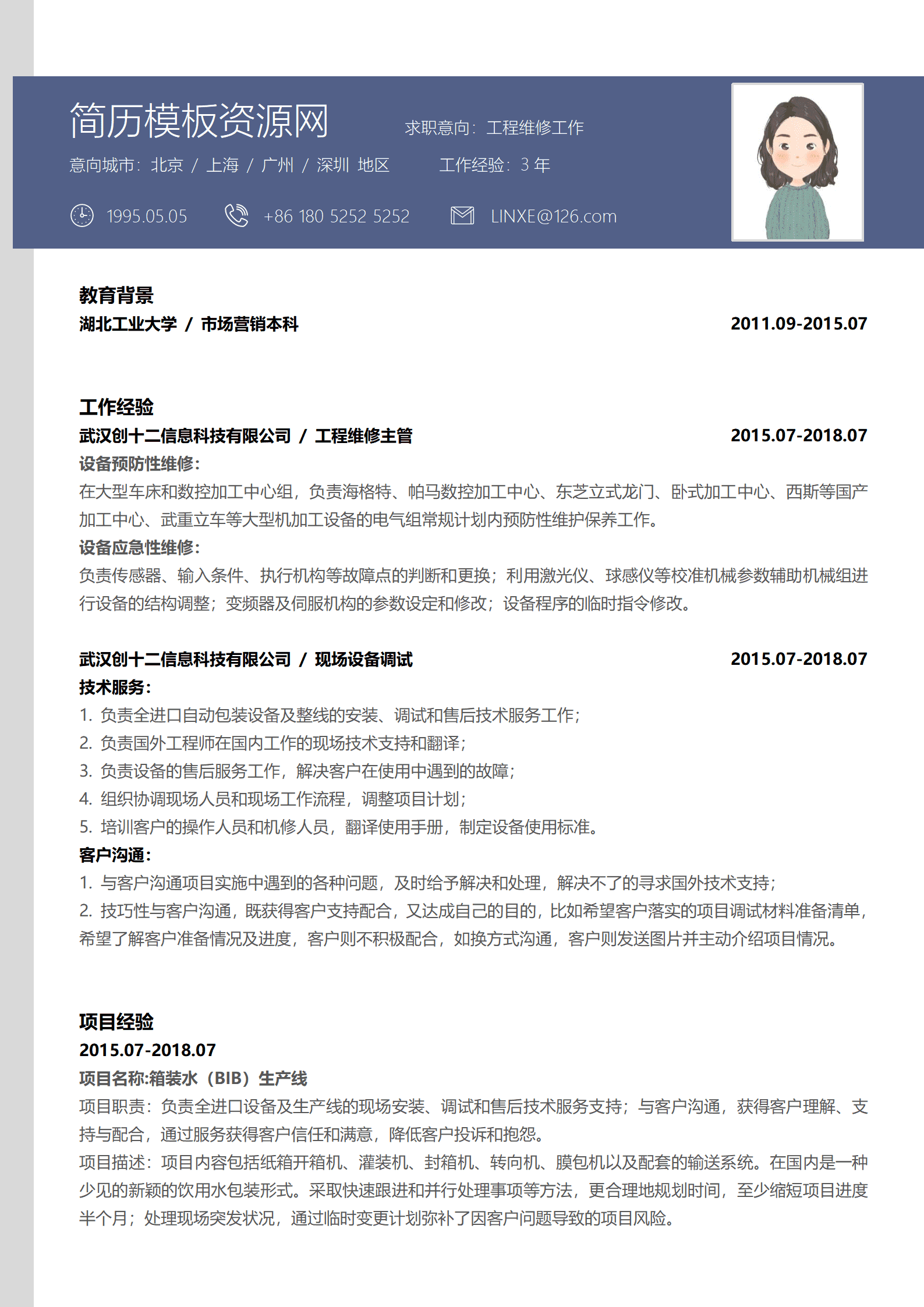 JYDS-00098维修电工简历模板/