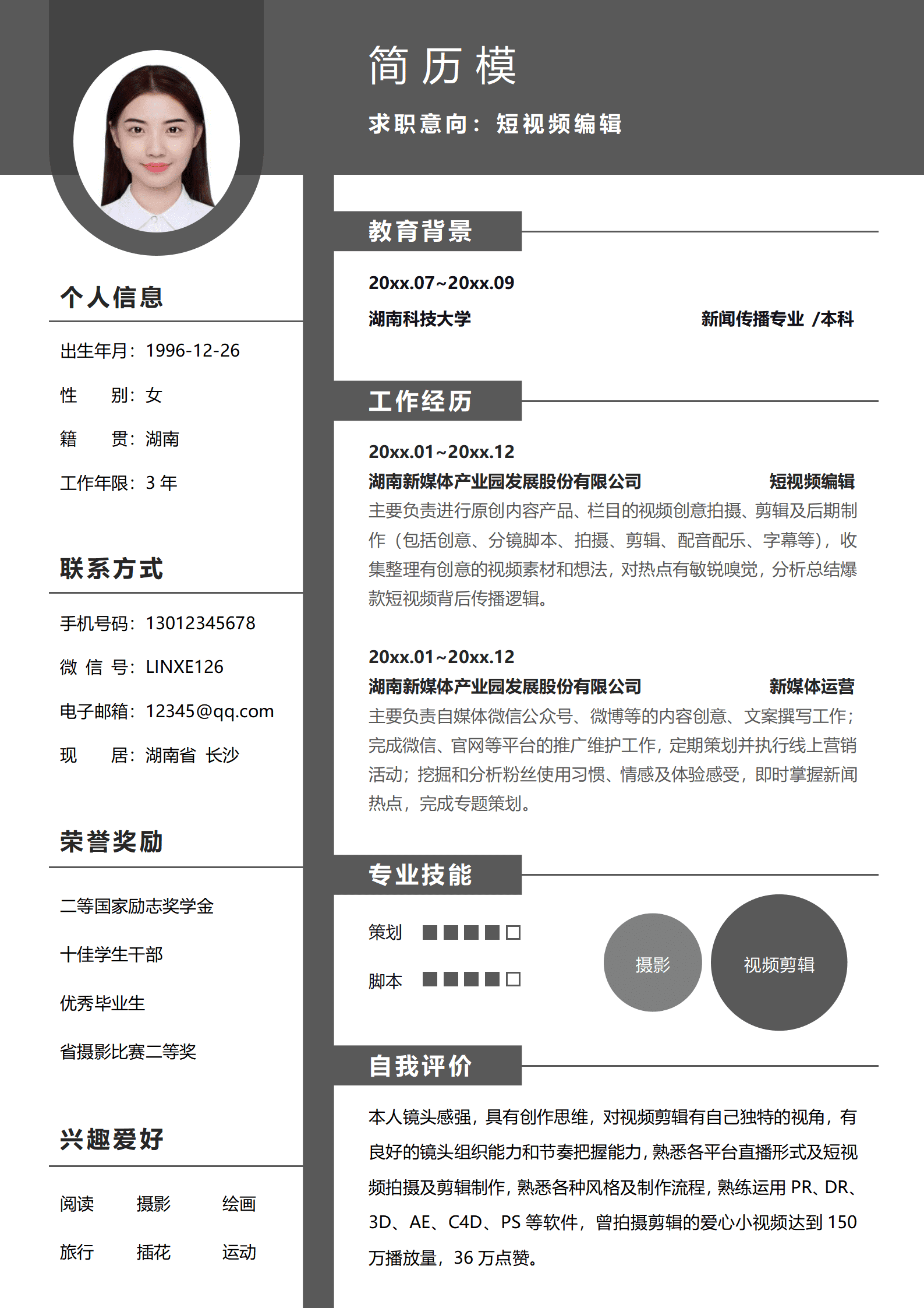 JYDY-000256无经验短视频运营简历/