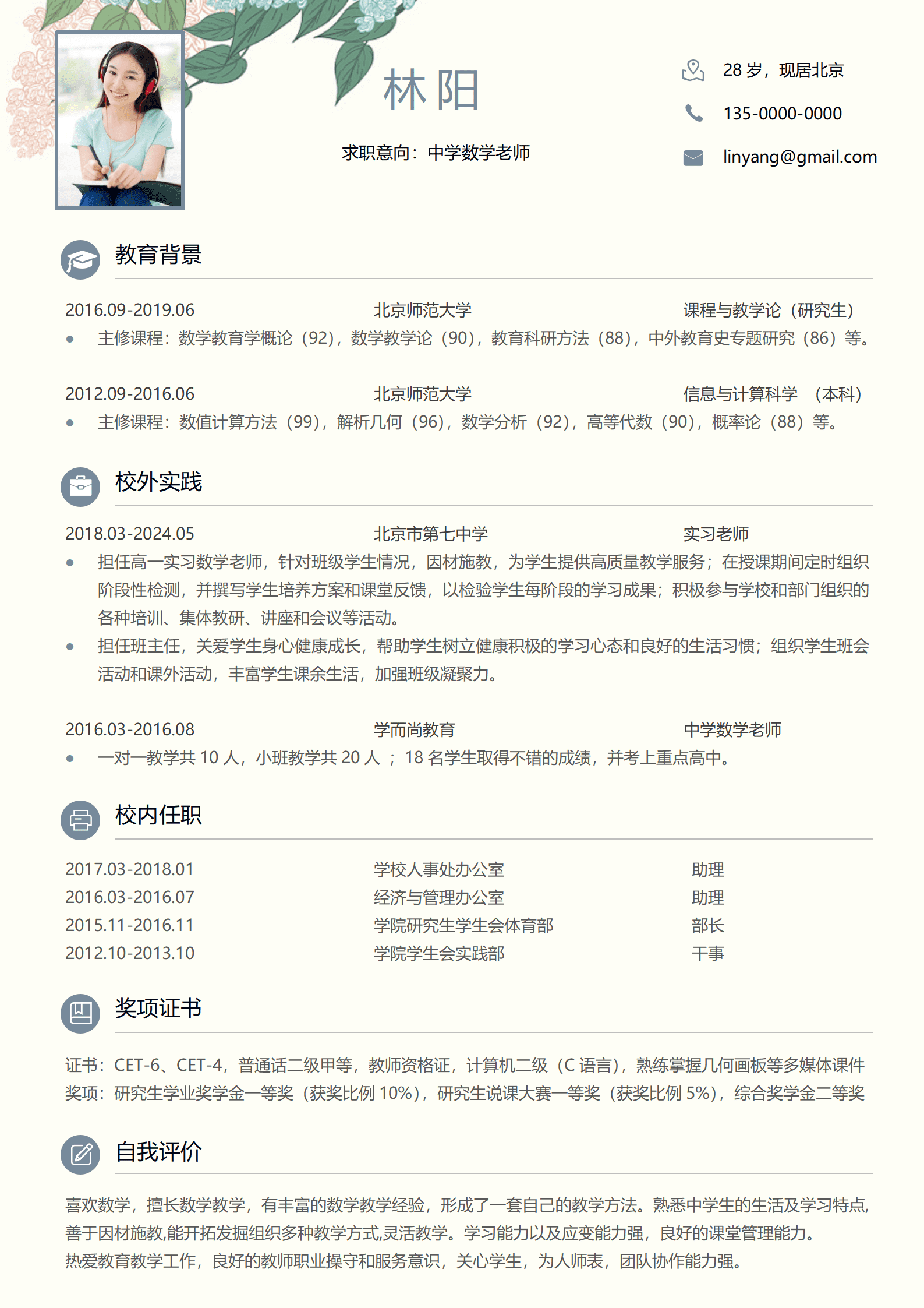 JYDS-000143新数学老师简历模板范文/