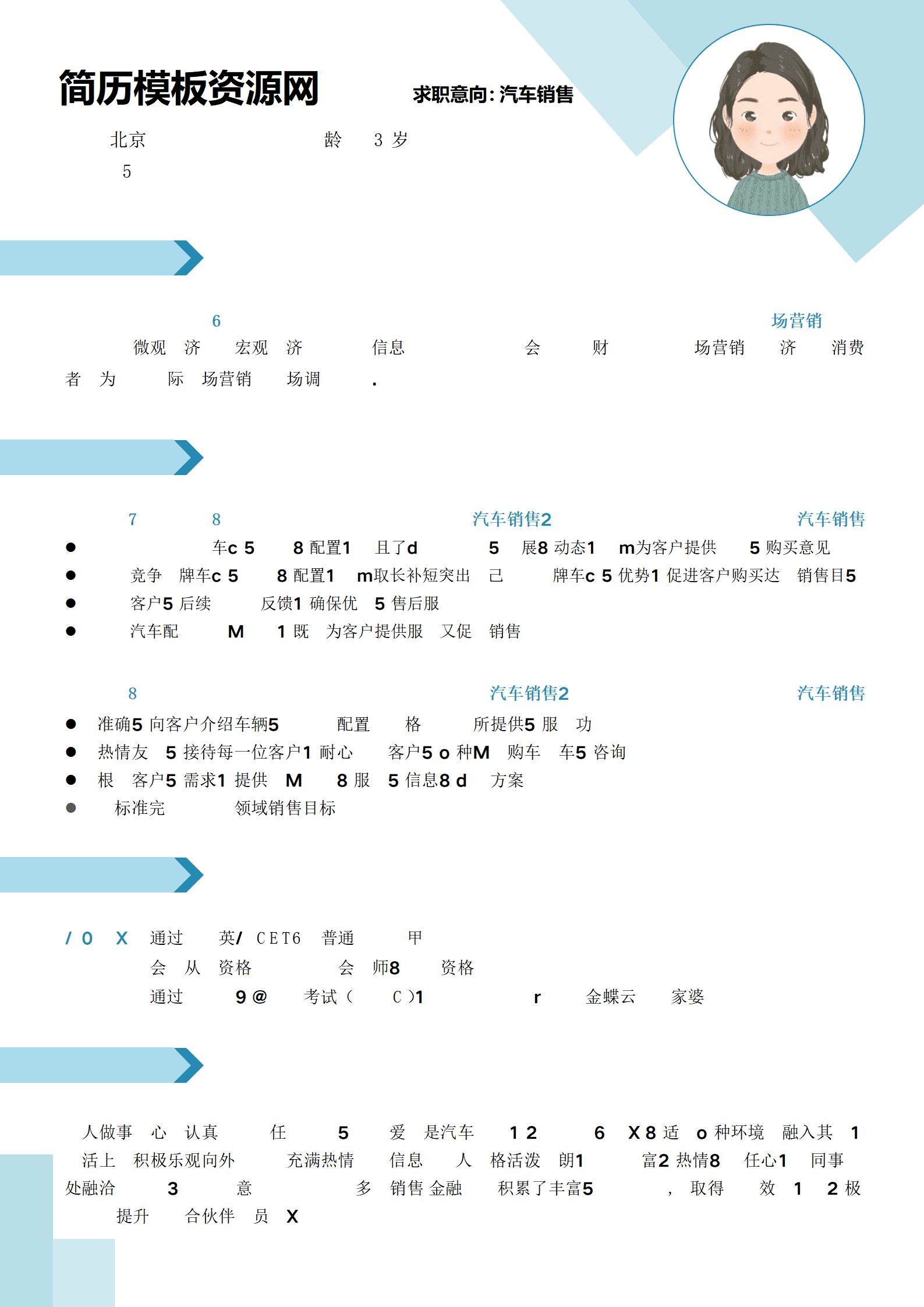JYDS-0006求职简历模板汽车销售/