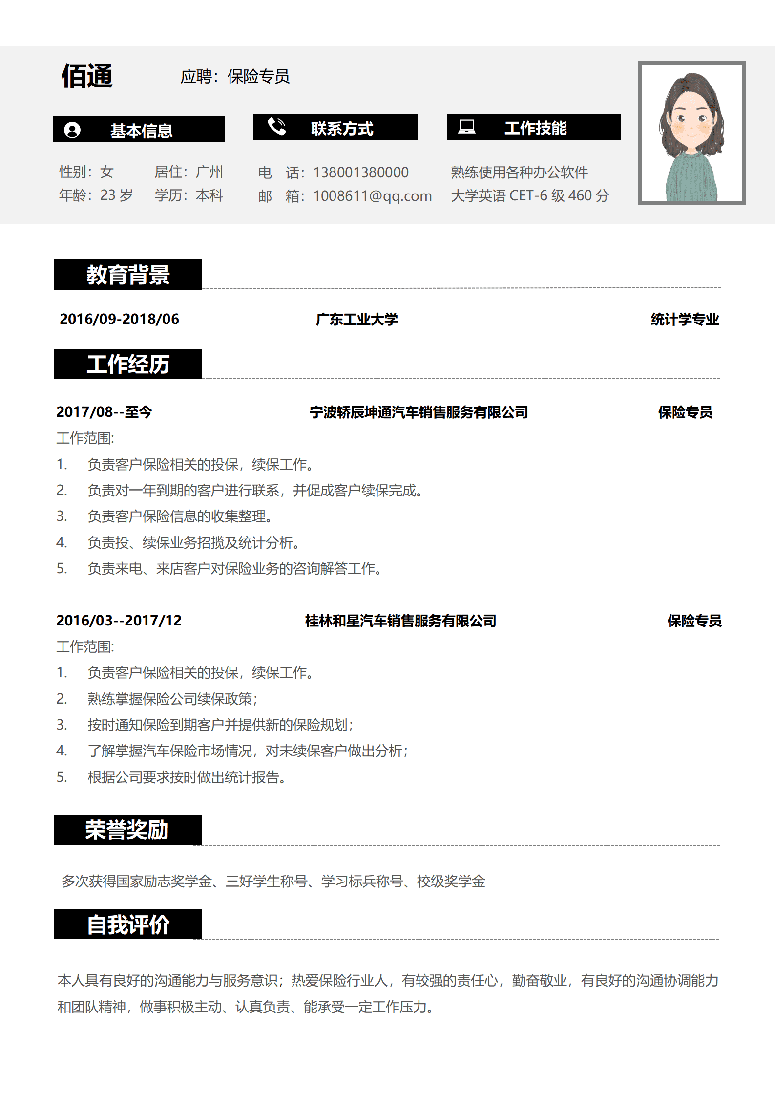 JYDe-00056保险销售简历模板范文/