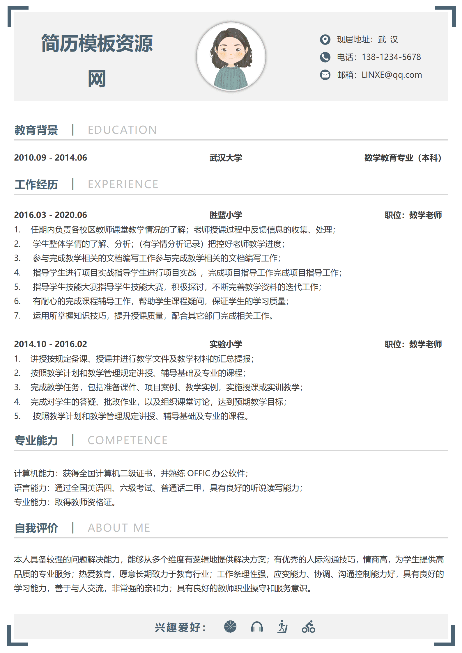 JYDS-000190职高数学老师简历模板/