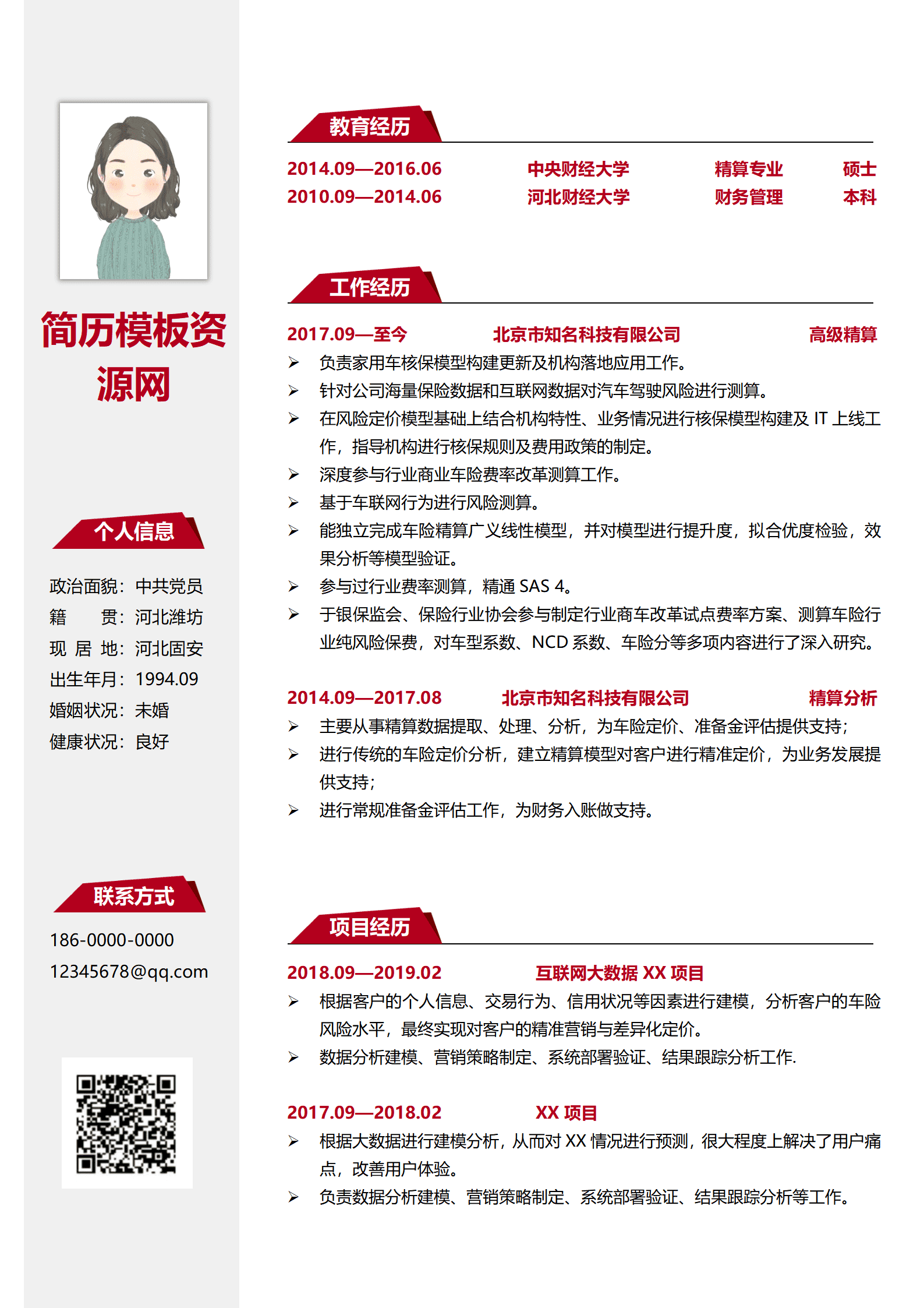 JYDS-000192中国精算师应聘简历模板/