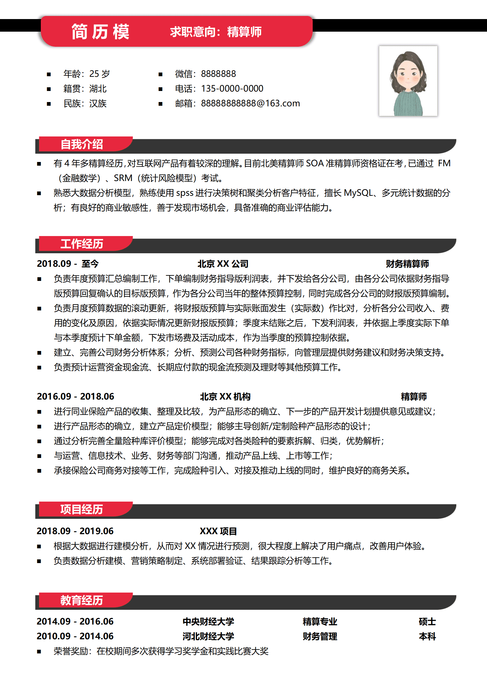 JYDe-00012保险精算师简历/