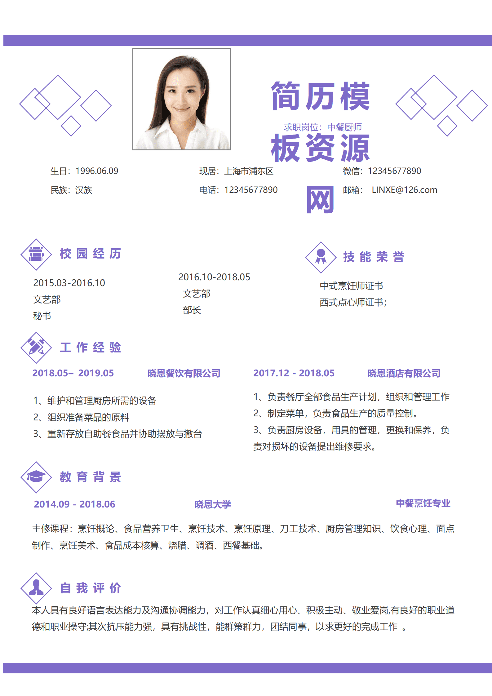 JYDY-000260西餐应聘厨师简历模板/